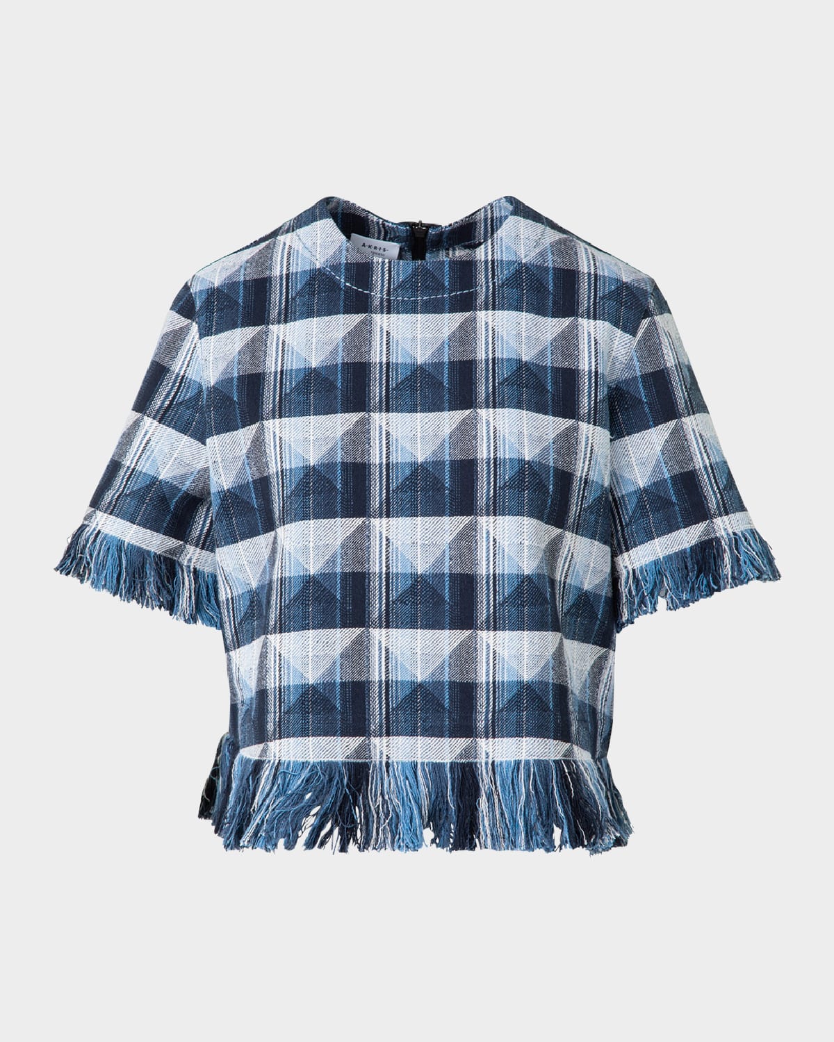 Akris Punto Rhombus Jacquard Denim Corp Blouse In Navy-sky-cream