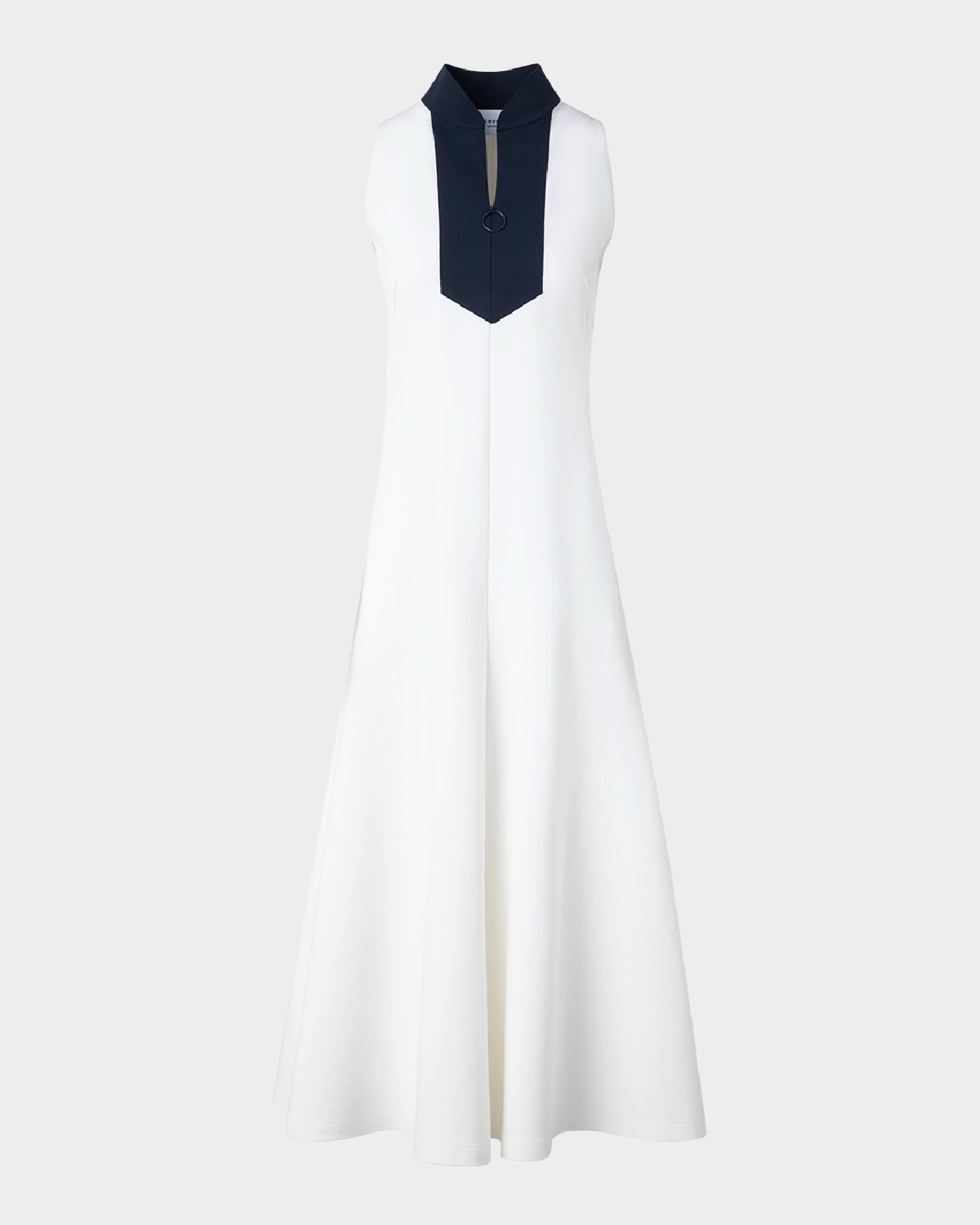 Akris Punto Colorblock Quarter-zip Sleeveless Jersey Midi Dress In Cream-navy