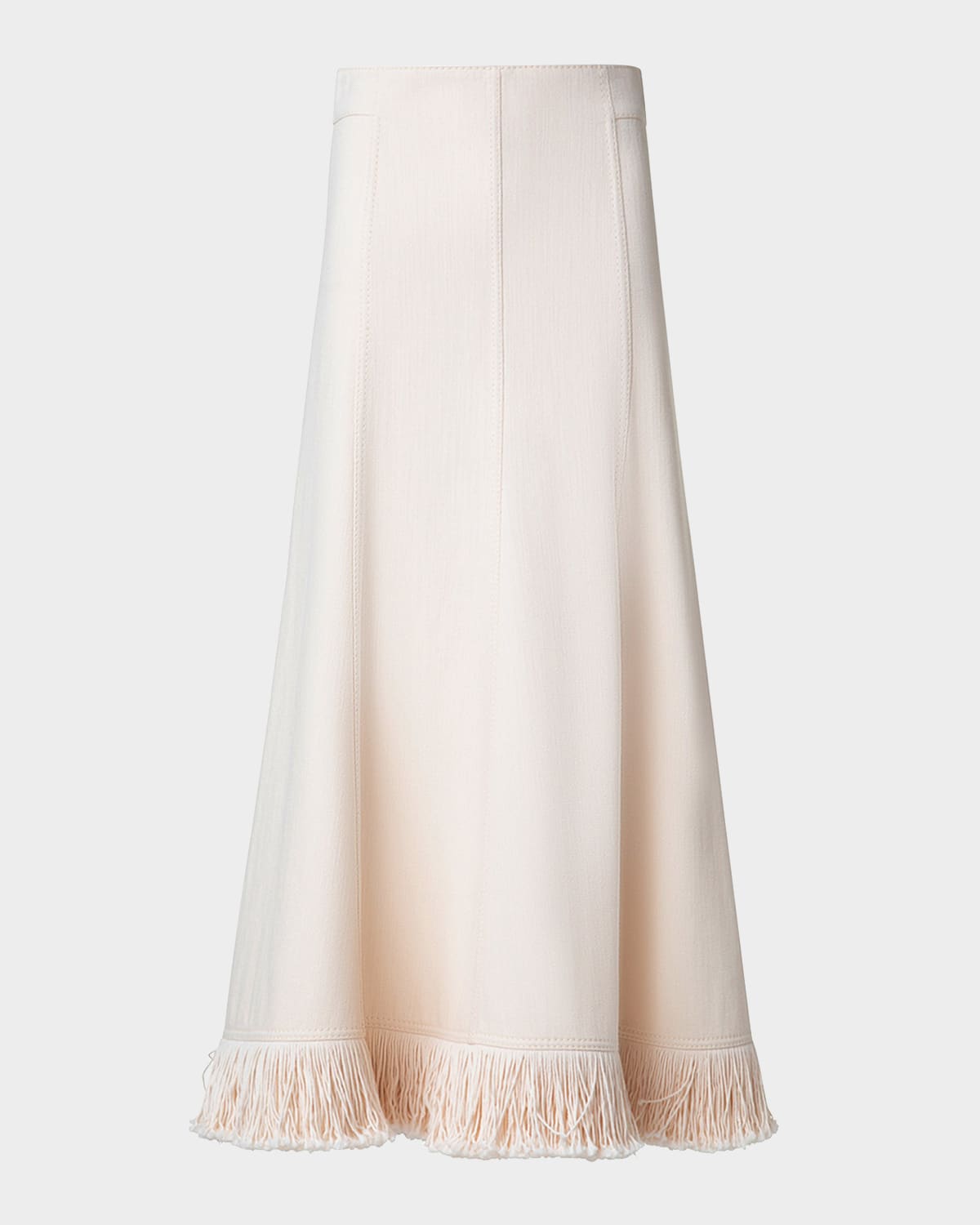Fringe-Hem Cotton-Wool Denim Midi Skirt