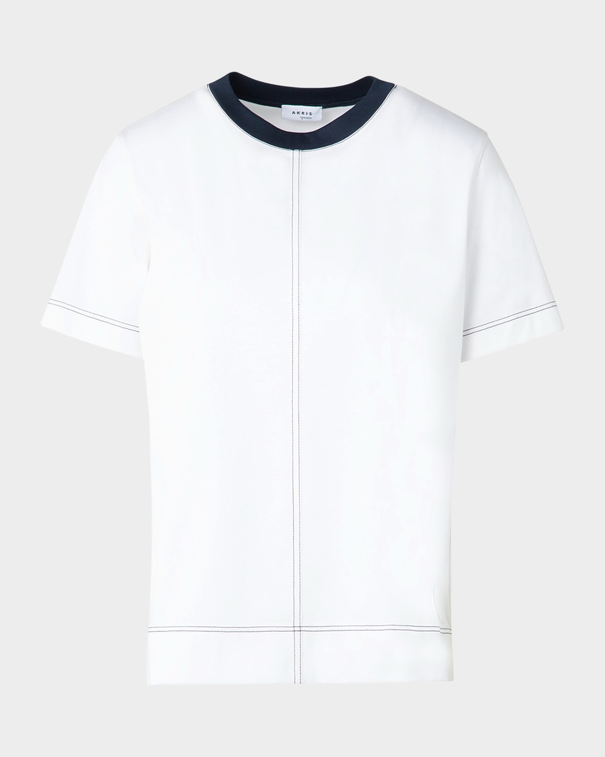 Akris Punto Colorblock Seamed Short-sleeve Cotton Jersey T-shirt In Cream-navy
