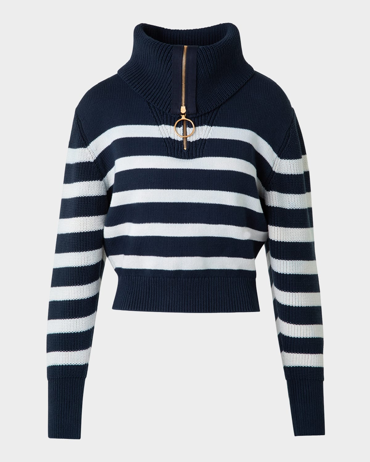 Stripe Maxi Collar Cotton Knit Sweater