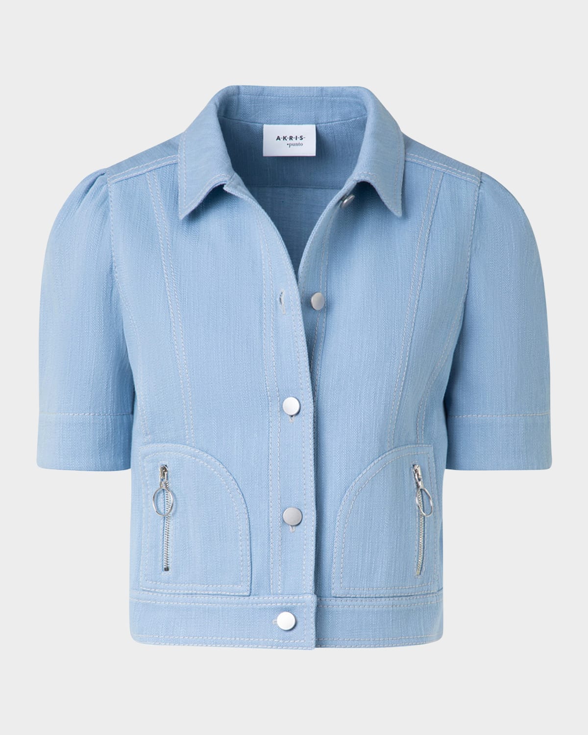Zip-Pocket Short-Sleeve Denim Jacket