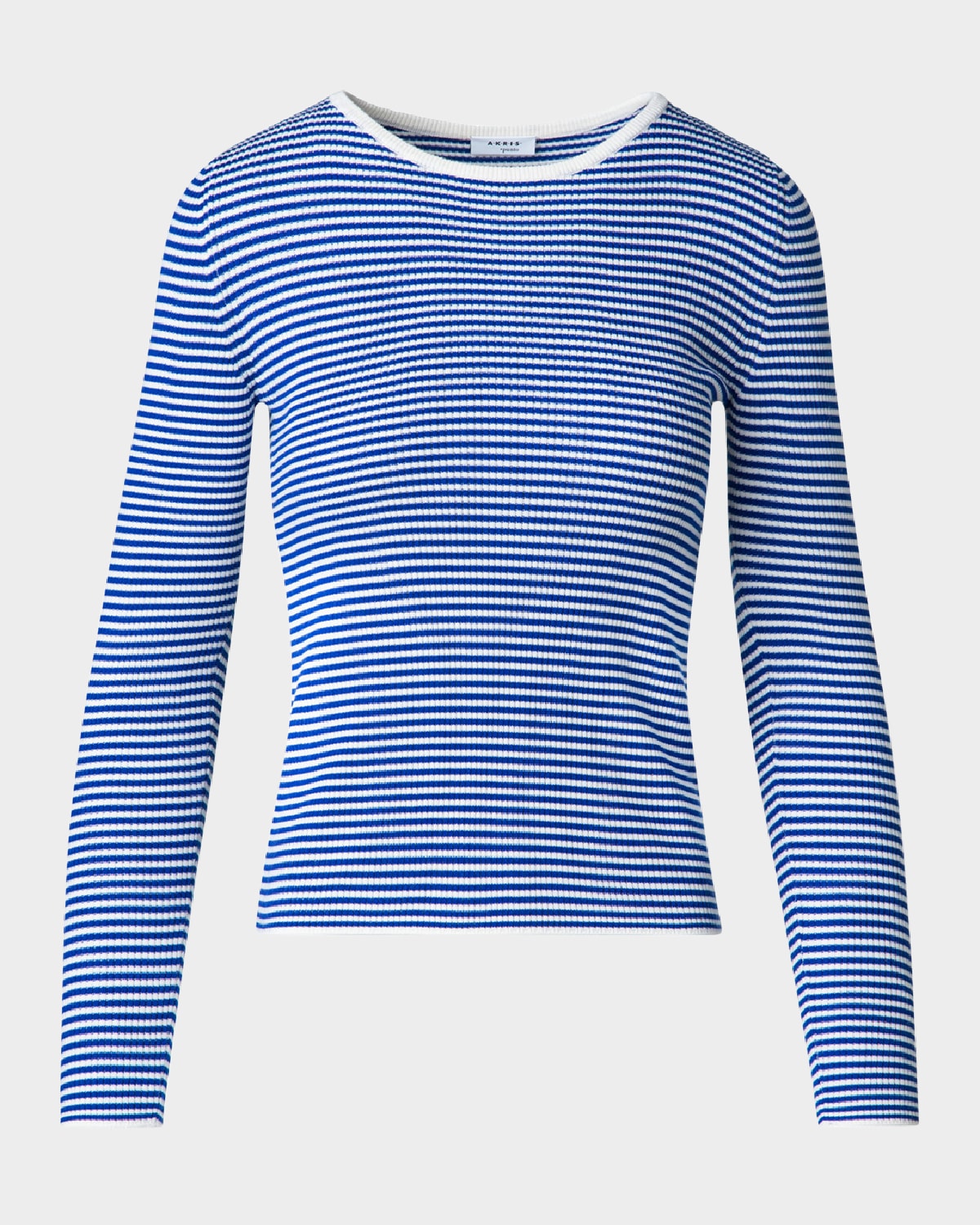 Akris Punto Sailor Striped Rib Knit Crewneck Sweater In Royal-cream