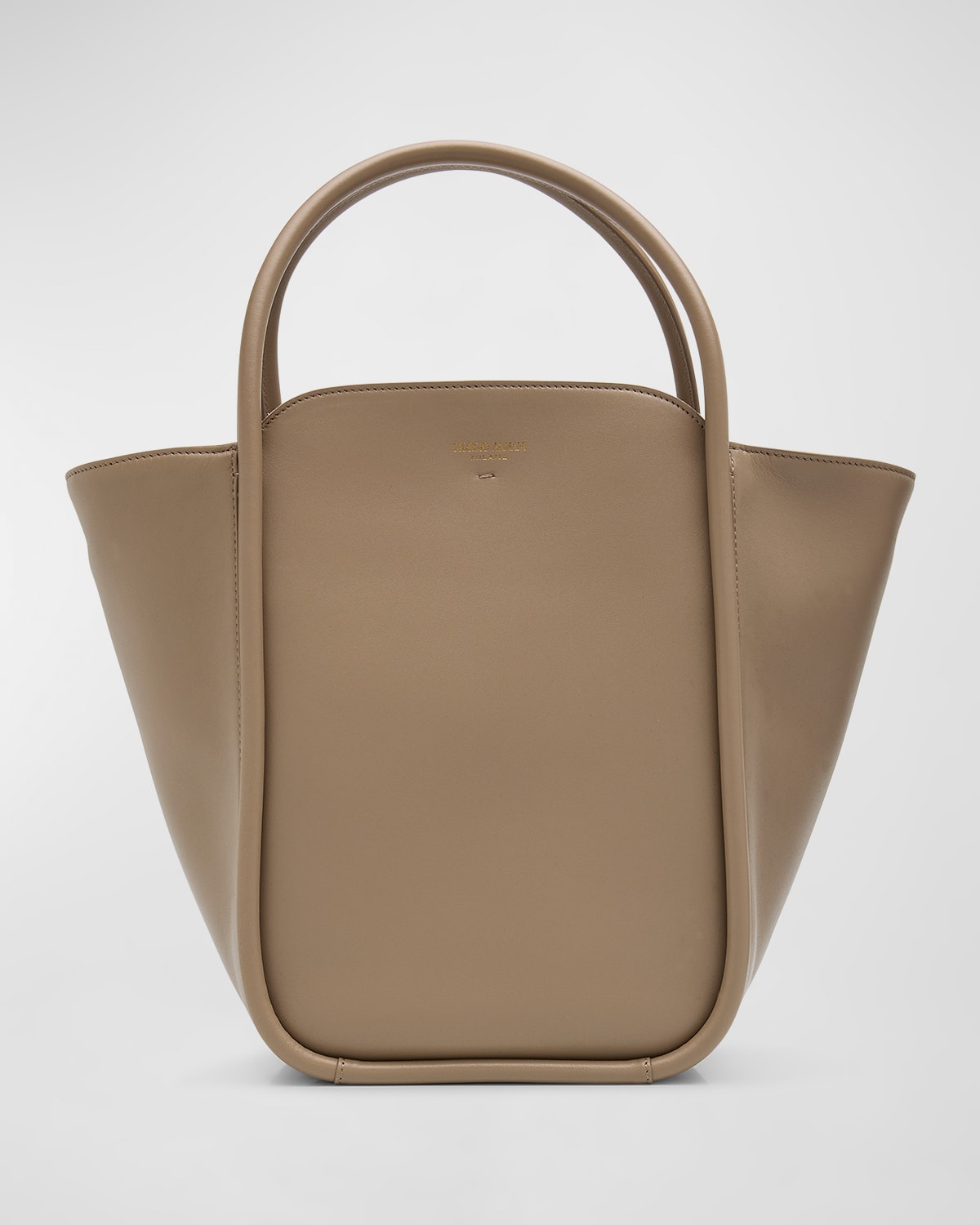 Giorgio Armani Calf Leather Shopping Tote Bag In Dark Beige