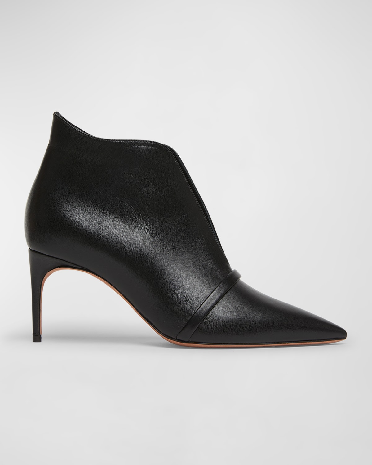 Shop Malone Souliers Loren Leather V-cut Stiletto Booties In Black