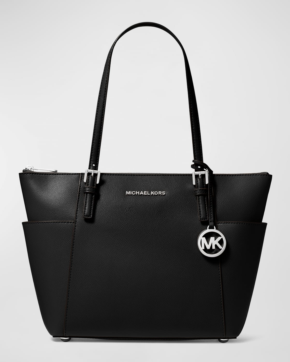 East-West Zip Leather Tote Bag