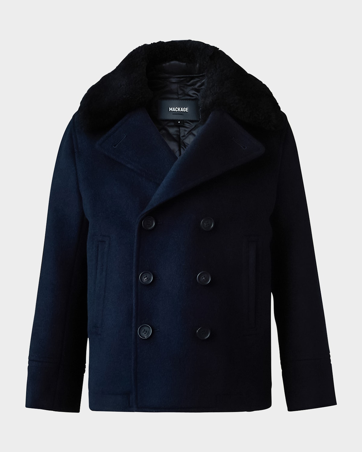 Mackage Kid's Camden Peacot W/ Removable Sheep Shearling Collar In Navy