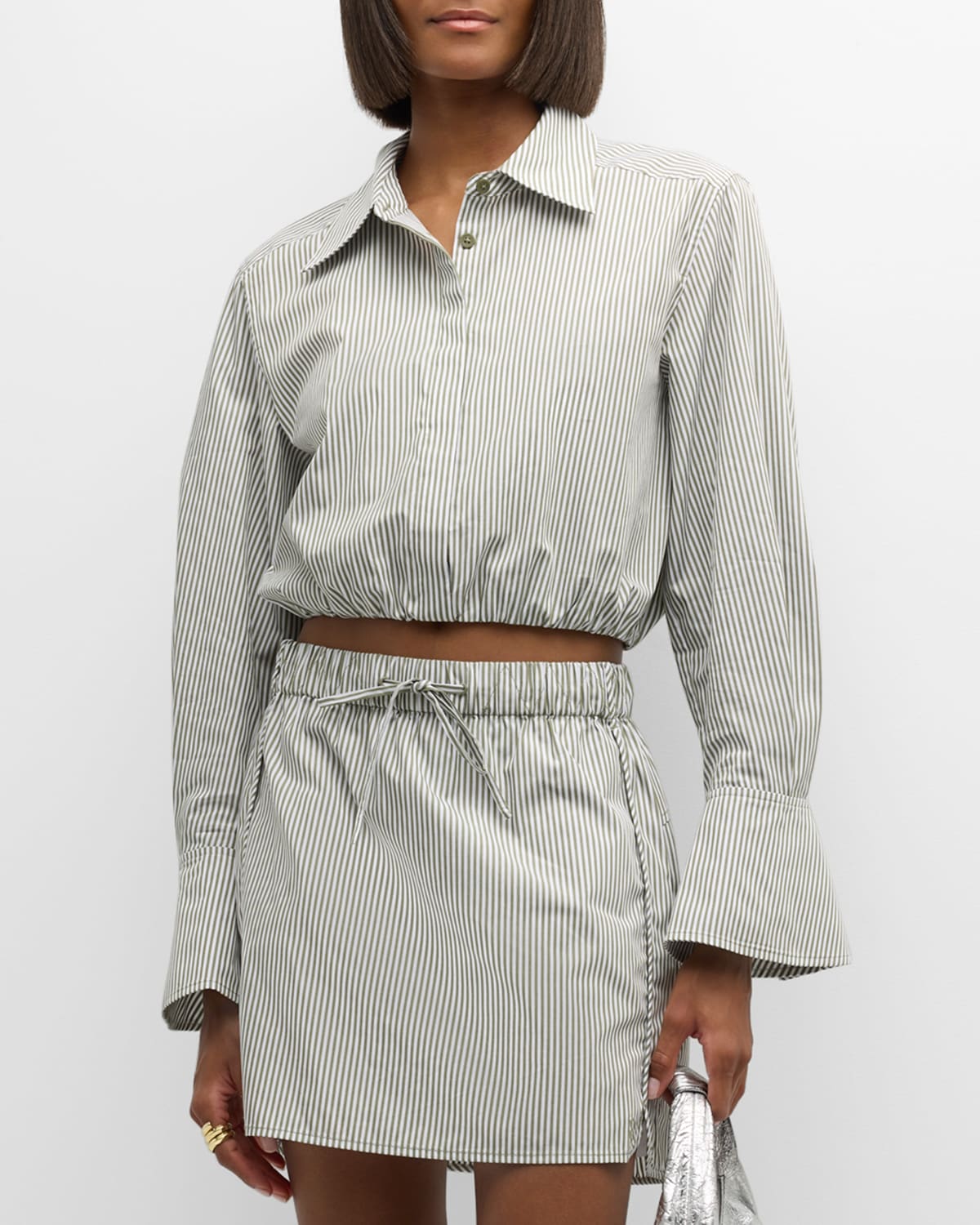 Simkhai Blythe Cropped Cotton Stripe Button-front Top In Multi