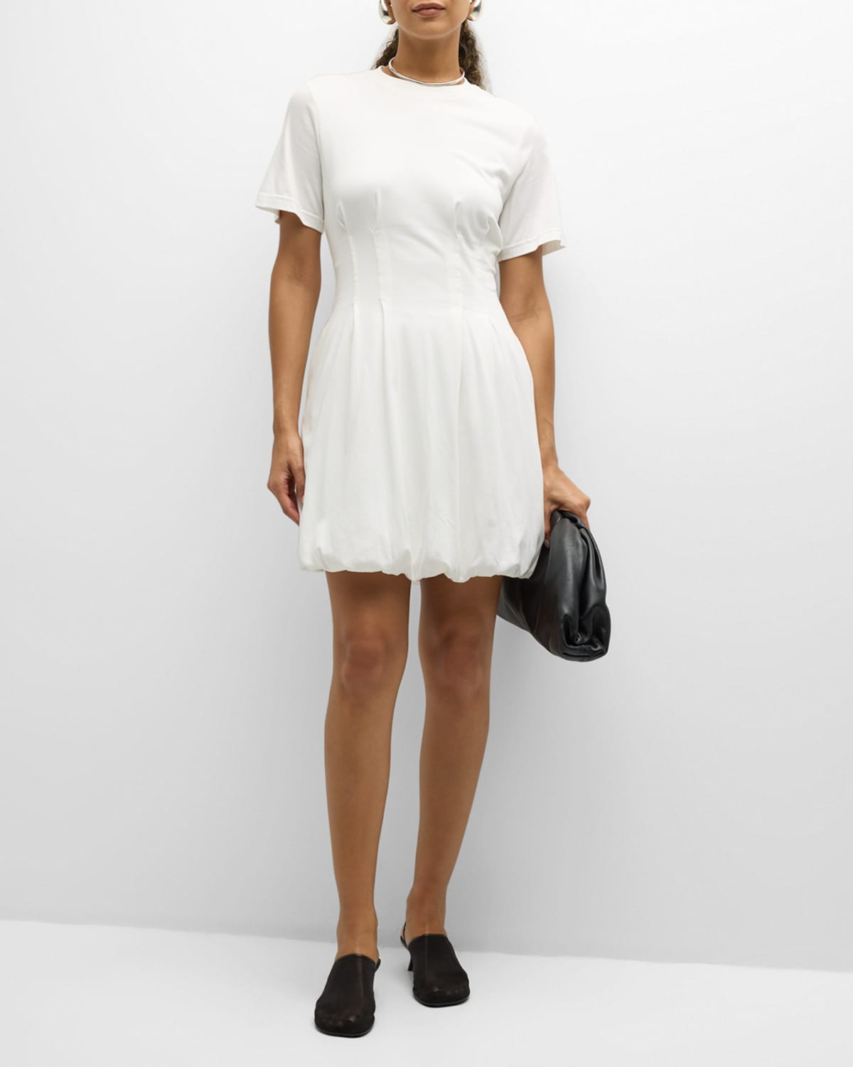 Shop Simkhai Pearson Short-sleeve Bubble-hem Mini Dress In White