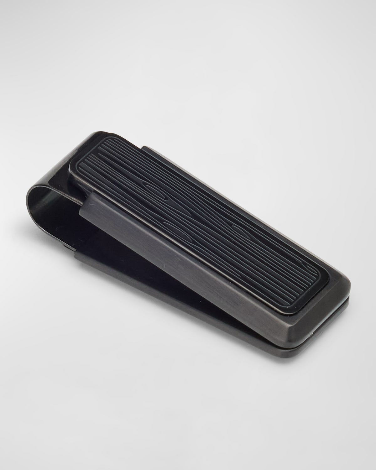 Men's Black Stainless Steel Woodgrain Money Clip