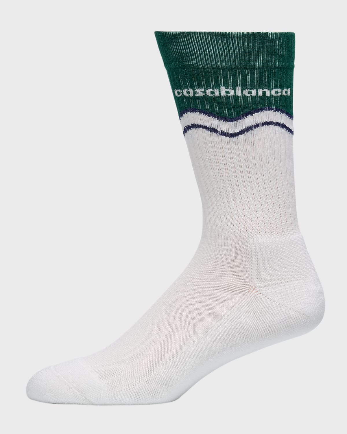 Casablanca Men's Evergreen Wave Logo Crew Socks In White / Evergre