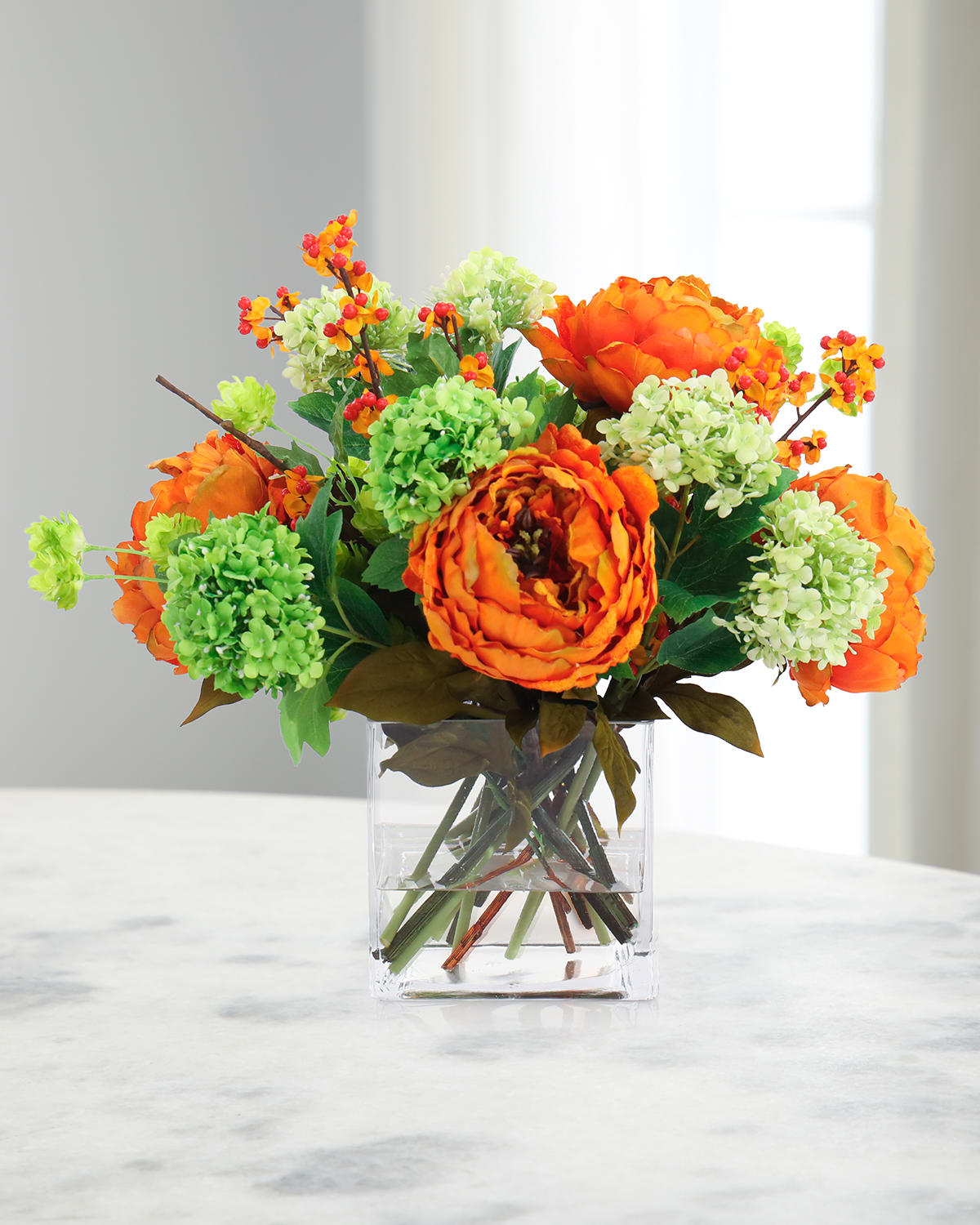 John-richard Collection Marmalade 15" Faux Floral Arrangement In Glass Vase In Orange