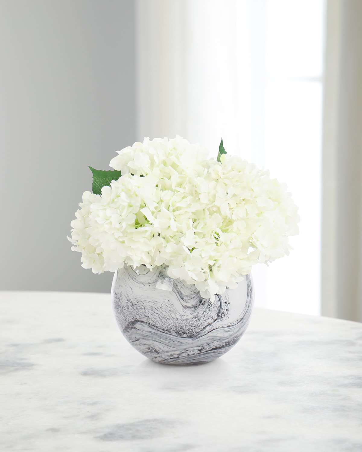John-richard Collection Marble Hydrangeas 11" Faux Floral Arrangement In Glass Vase In White