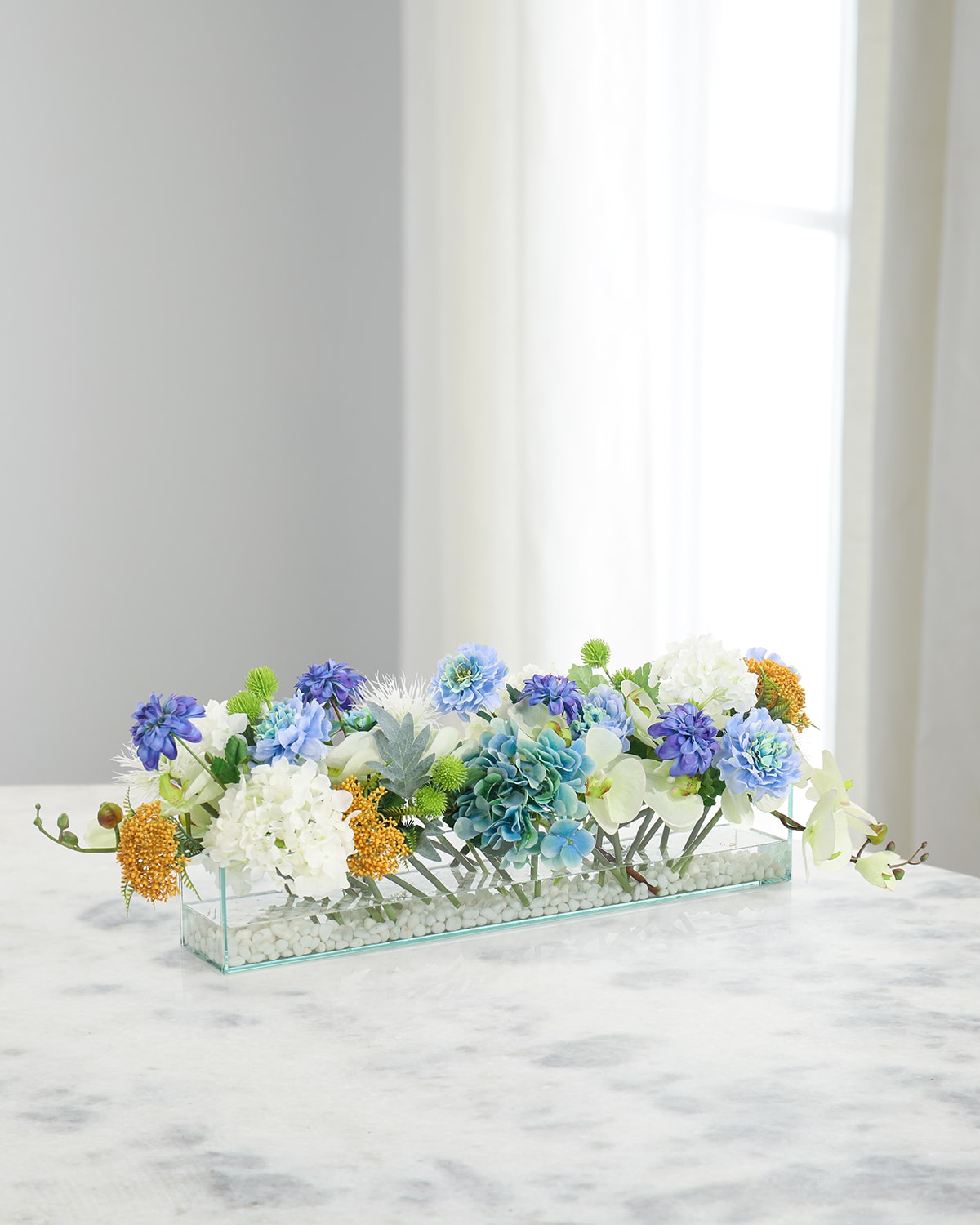 John-richard Collection Modern Organic 10" Faux Floral Arrangement In Glass Vase In Blue