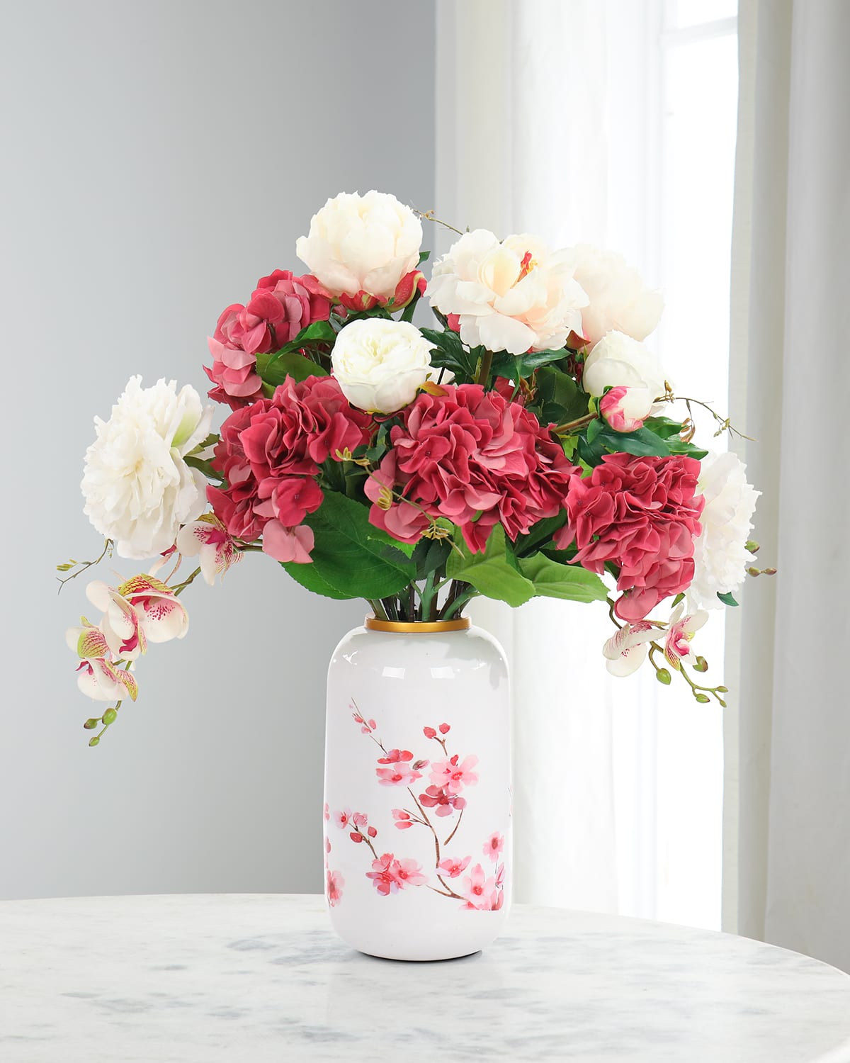 John-richard Collection Wispy Mauve 25" Faux Floral Arrangement In Metal Vase In Fuchsia