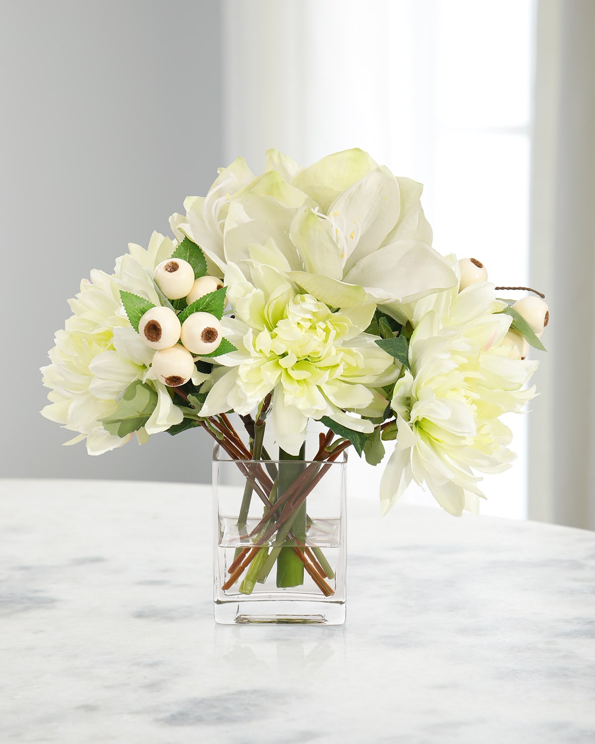 JOHN-RICHARD COLLECTION MEADOW GARDEN 14" FAUX FLORAL ARRANGEMENT IN GLASS VASE 