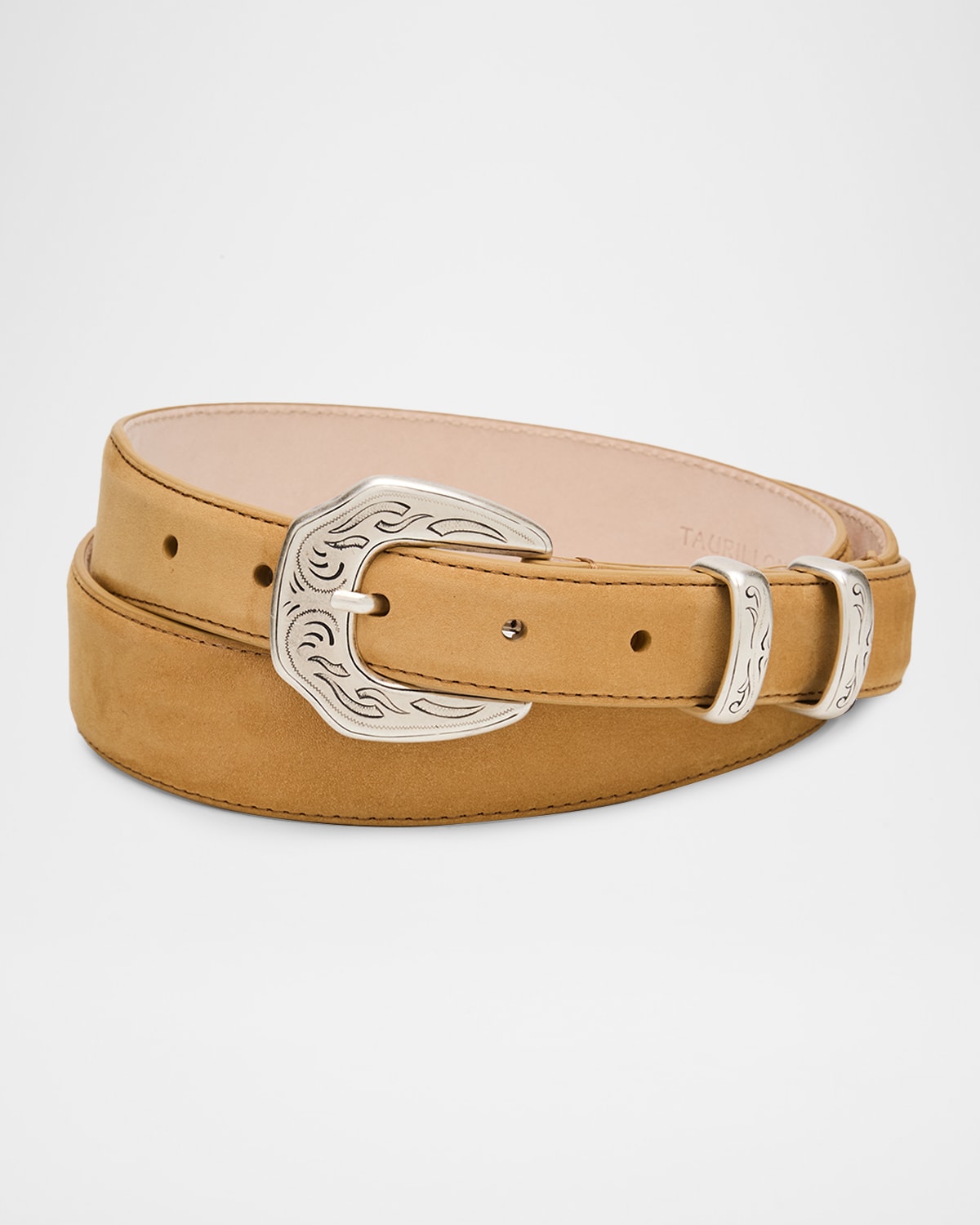 Simonnot Godard Men's Western Nubuck Suede Belt In Brown