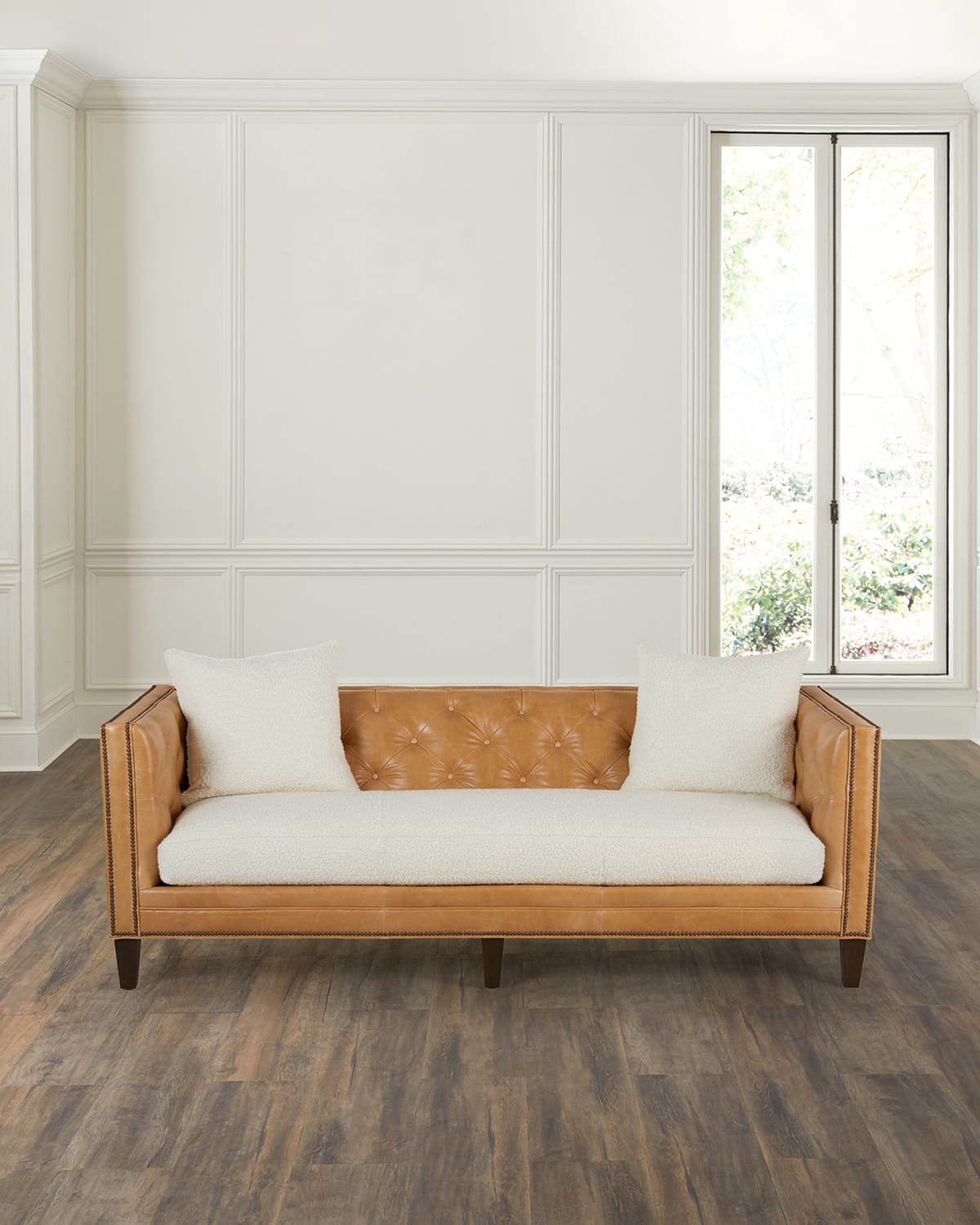 MASSOUD BLAINE TUFTED LEATHER SOFA, 90" 