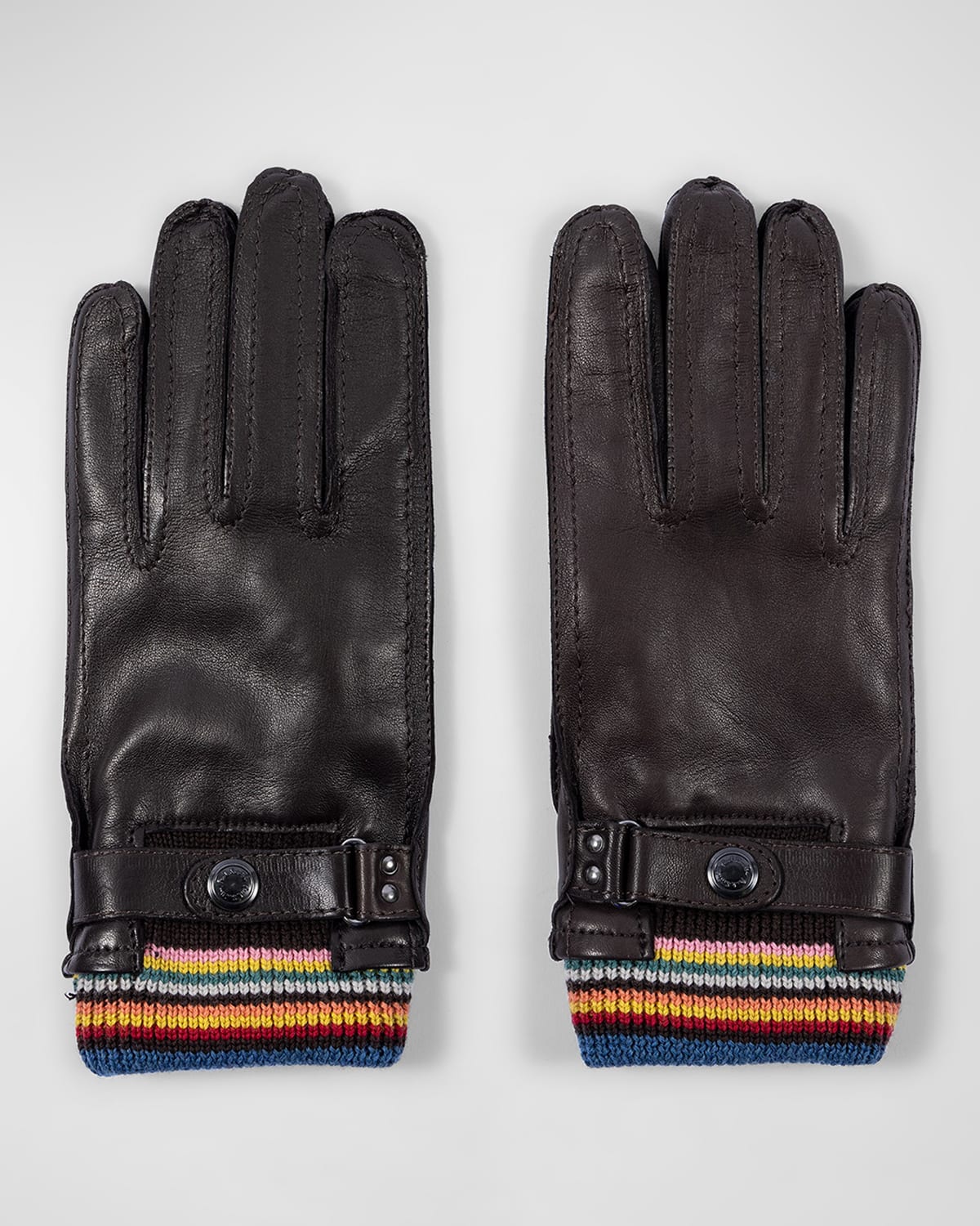 Men's Signature Stripe-Cuff Leather Gloves