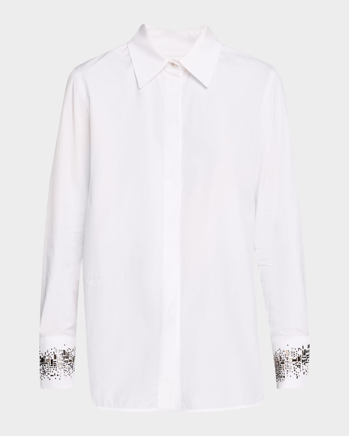 Max Mara Queva Beaded Button-down Cotton Shirt In Optical White