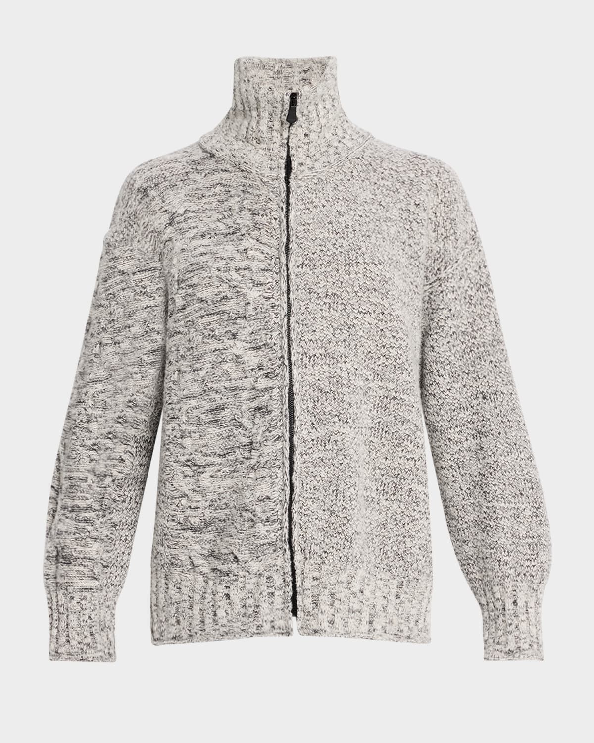 Polaris Mixed-Stitch Cashmere Bomber Cardigan