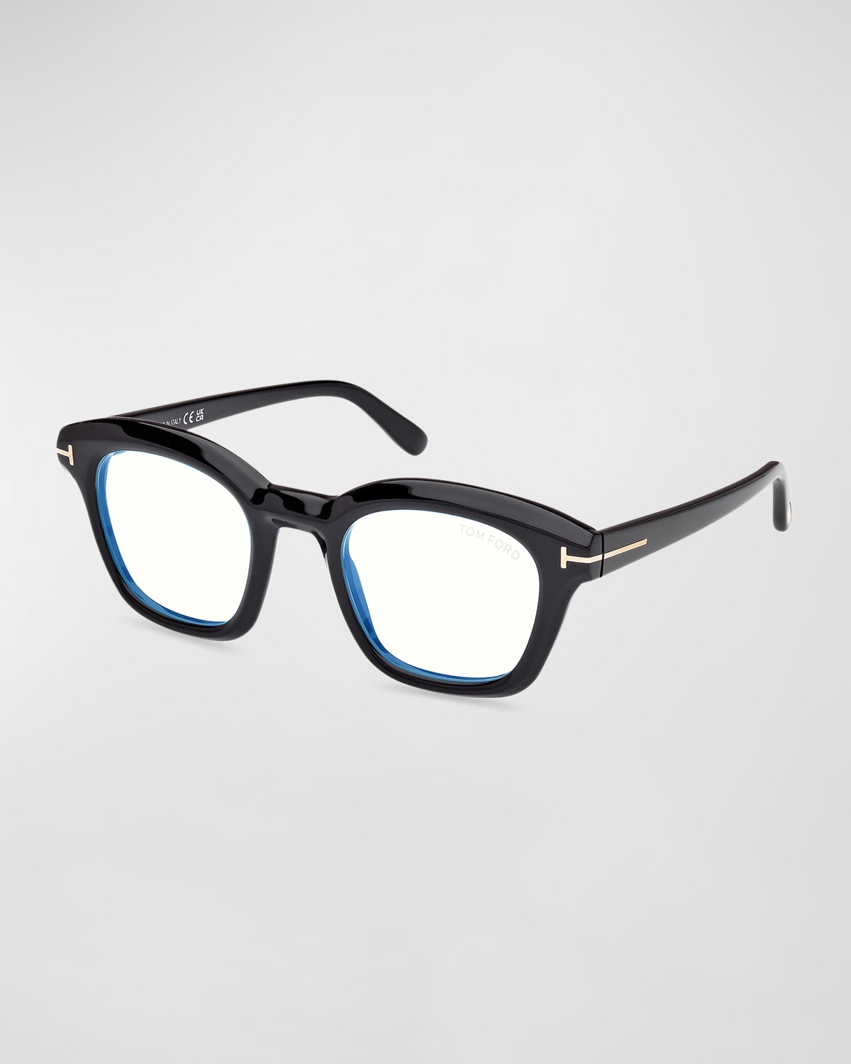Tom Ford Men's Acetate Blue Blocking Square Glasses In Shiny Black