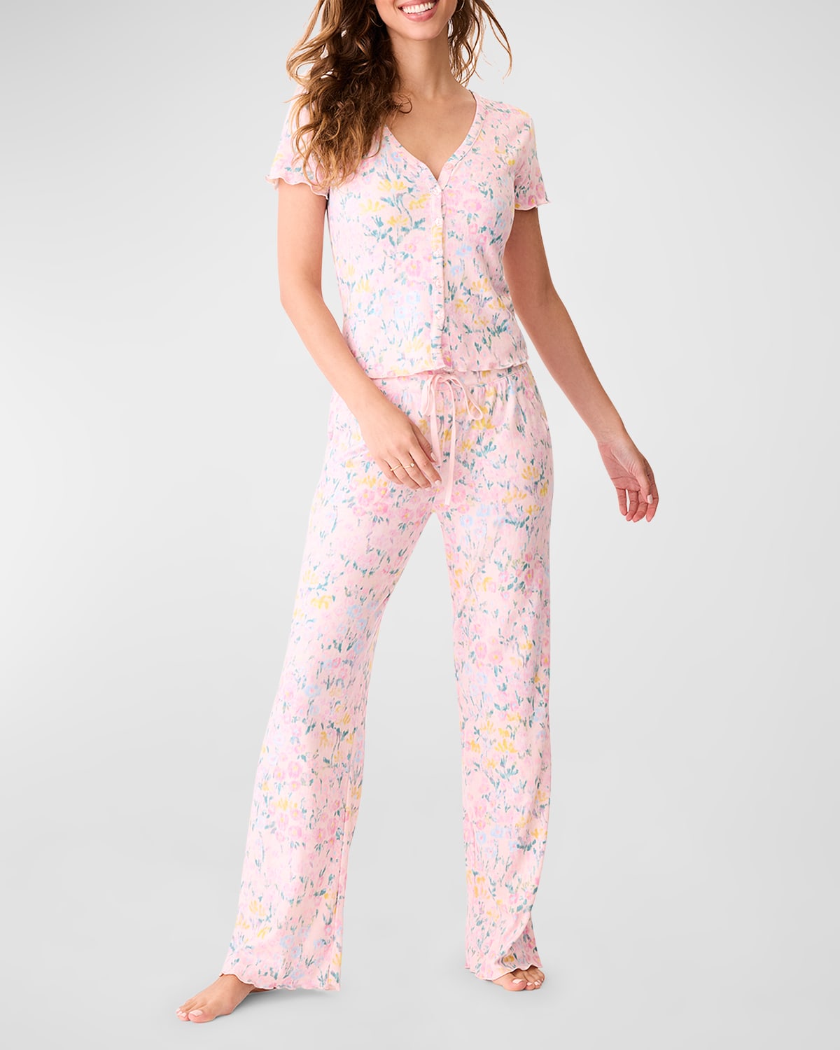 Pj Salvage Floral Fields Button-down Pajama Set In Pink