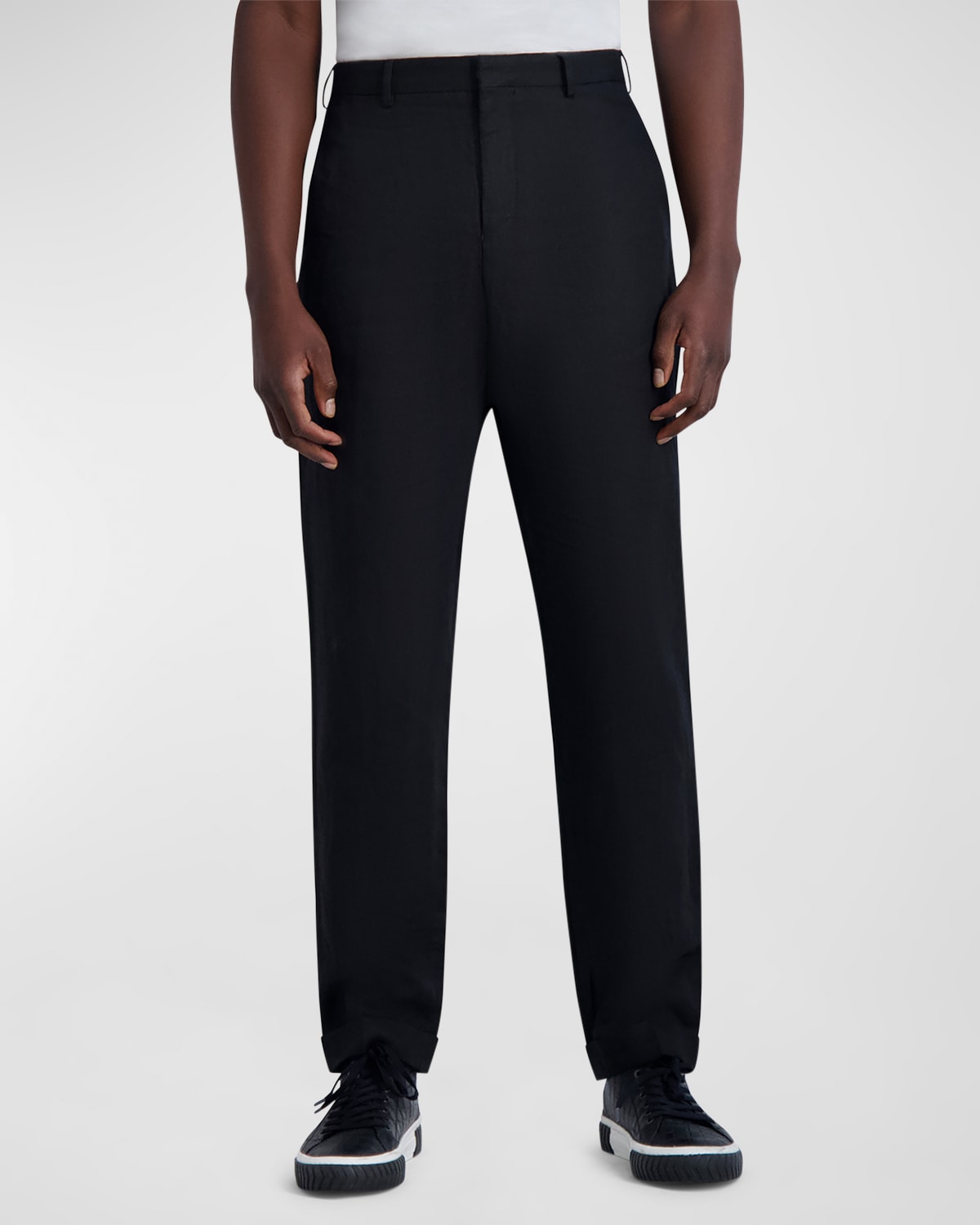 Shop Karl Lagerfeld Men's Linen-blend Trousers In Black