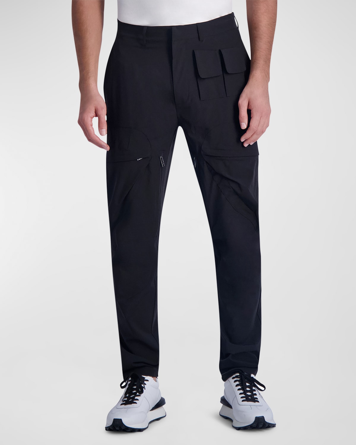 Shop Karl Lagerfeld Men's Stretch Nylon Cargo Pants In Black