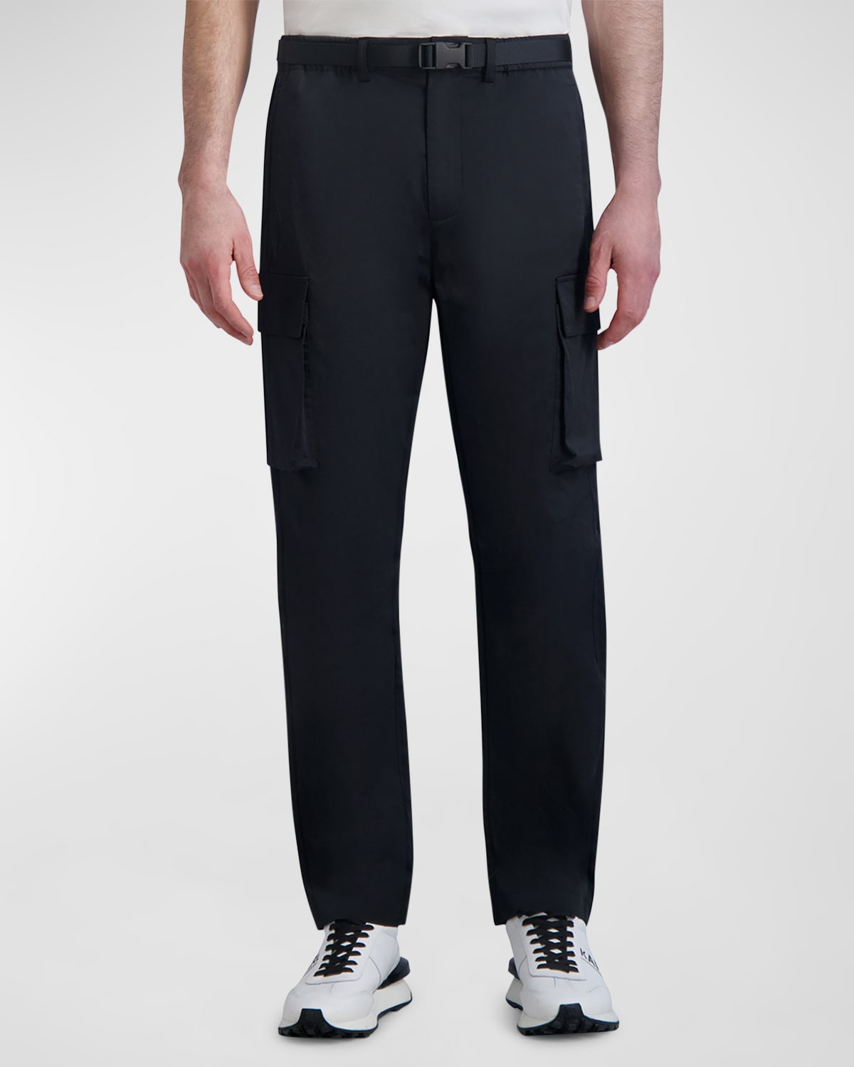 Shop Karl Lagerfeld Men's Belted Cargo Trousers In Black