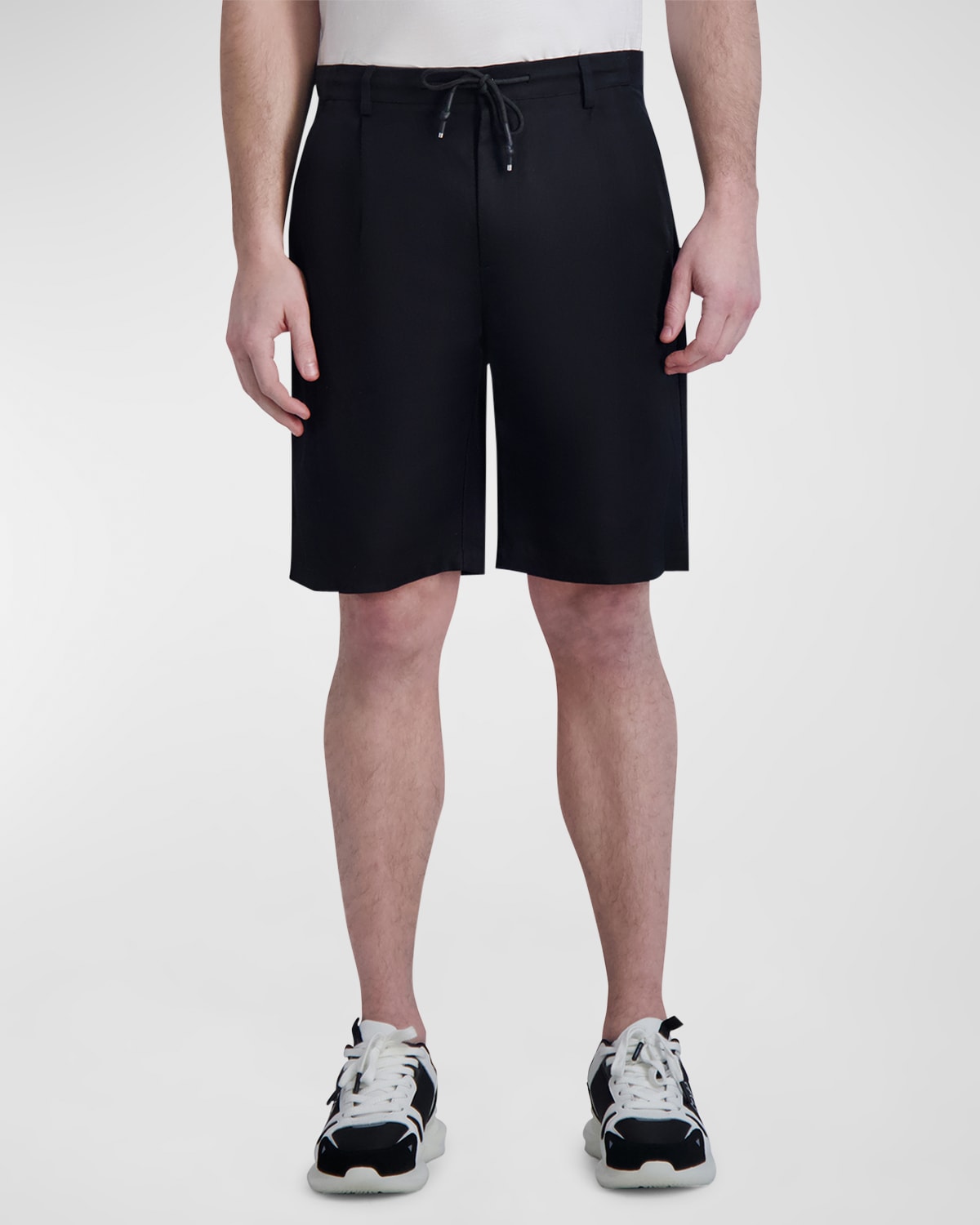 Shop Karl Lagerfeld Men's Pleated Drawcord Shorts In Black