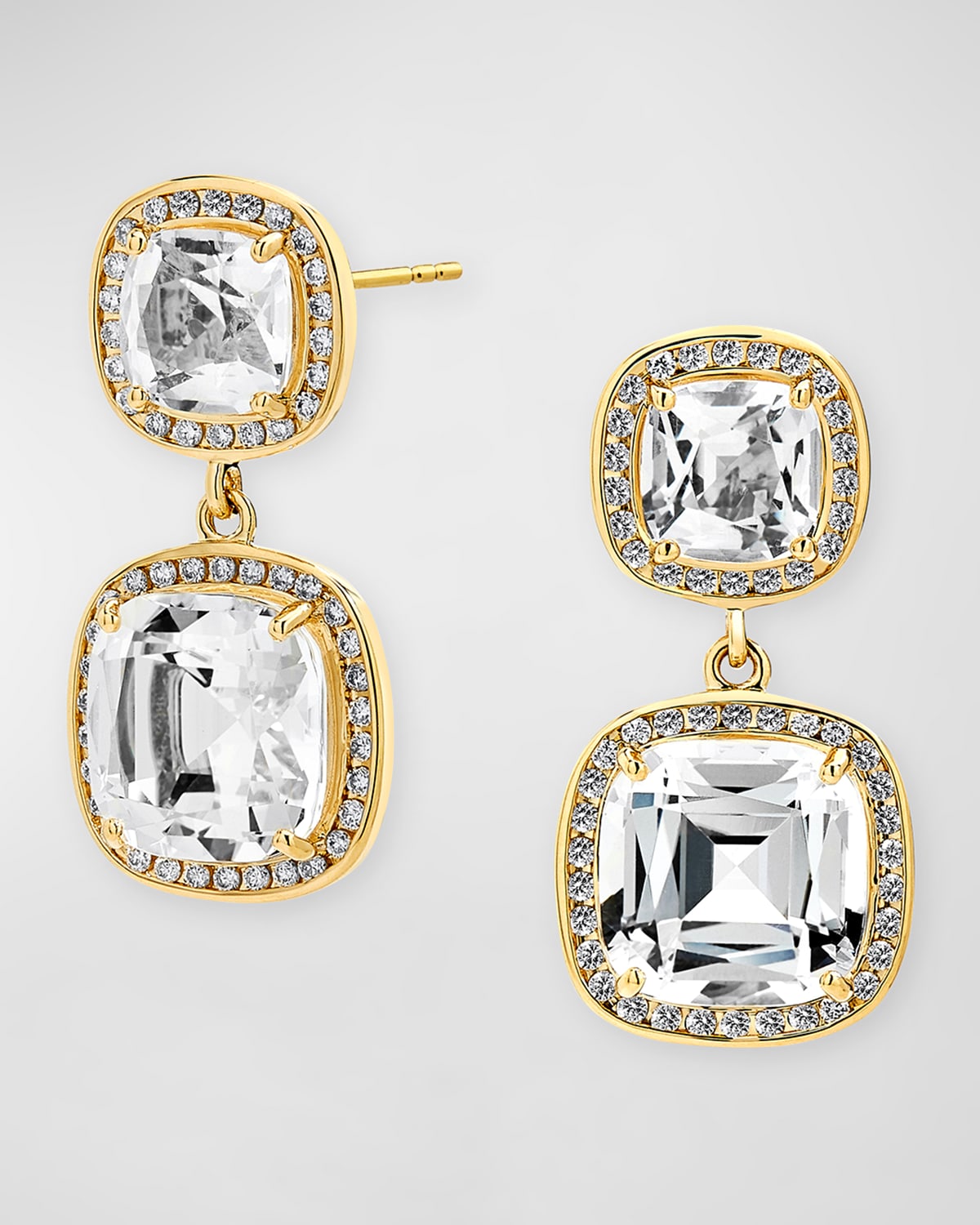 18K Multi Stone Cushion Drop Earrings with Diamonds