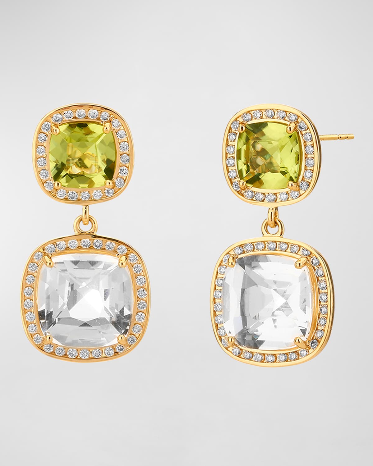 18K Multi Stone Cushion Drop Earrings with Diamonds