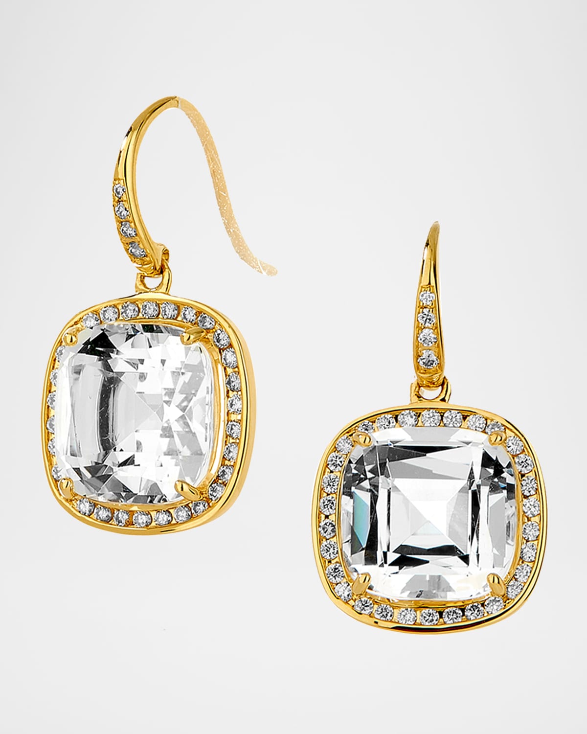 18K Rock Crystal Drop Earrings with Diamonds