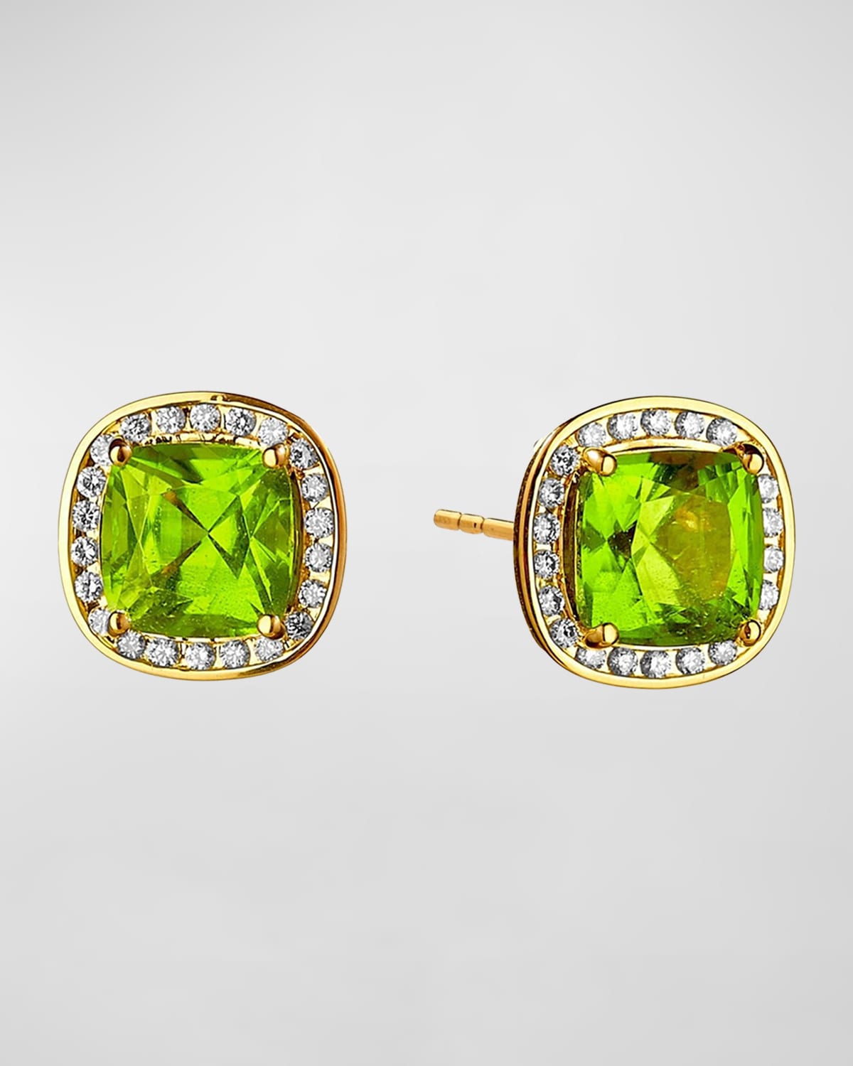18K Yellow Gold Mogul Stone Cushion Earrings with Diamonds