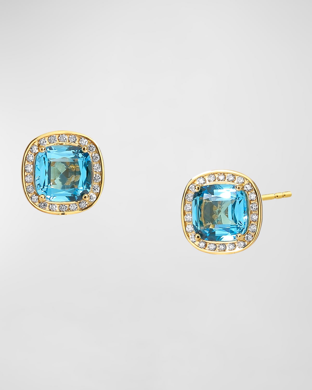 18K Yellow Gold Mogul Stone Cushion Earrings with Diamonds