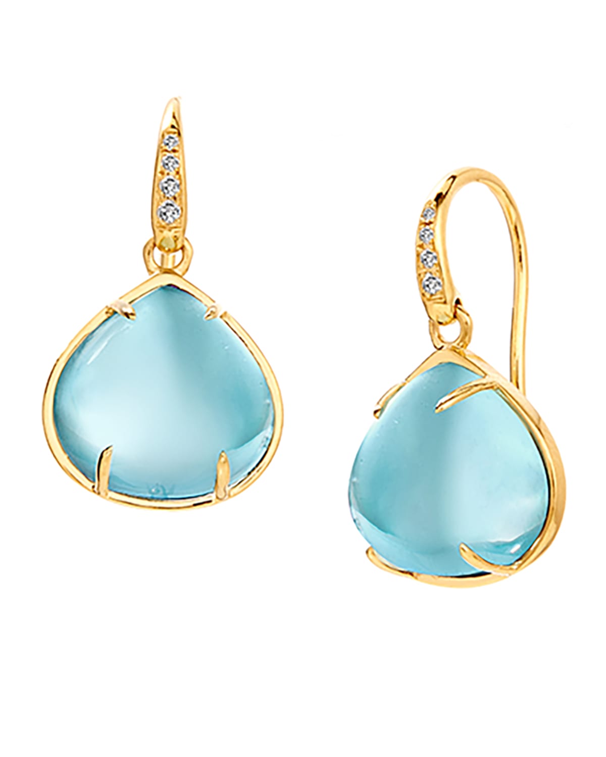 18K Diamond and Heart Cabochon Dangle Earrings