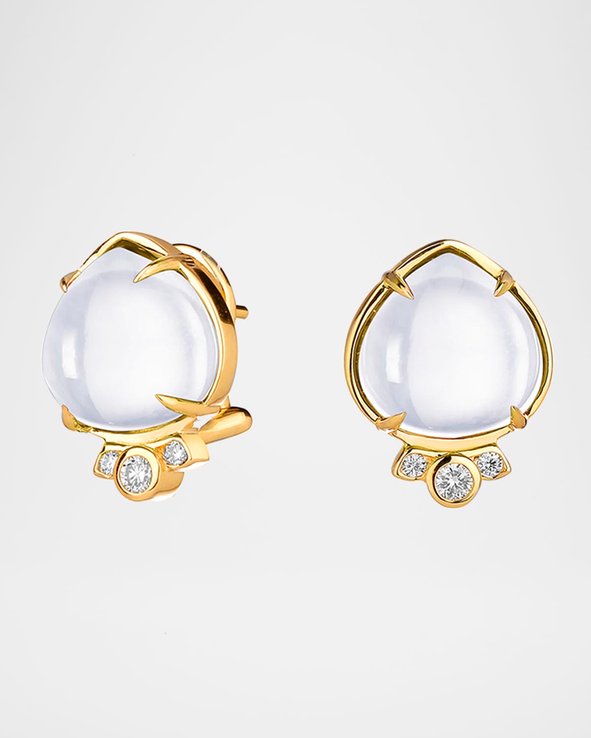18K Small Cabochon Heart and Diamond Earrings