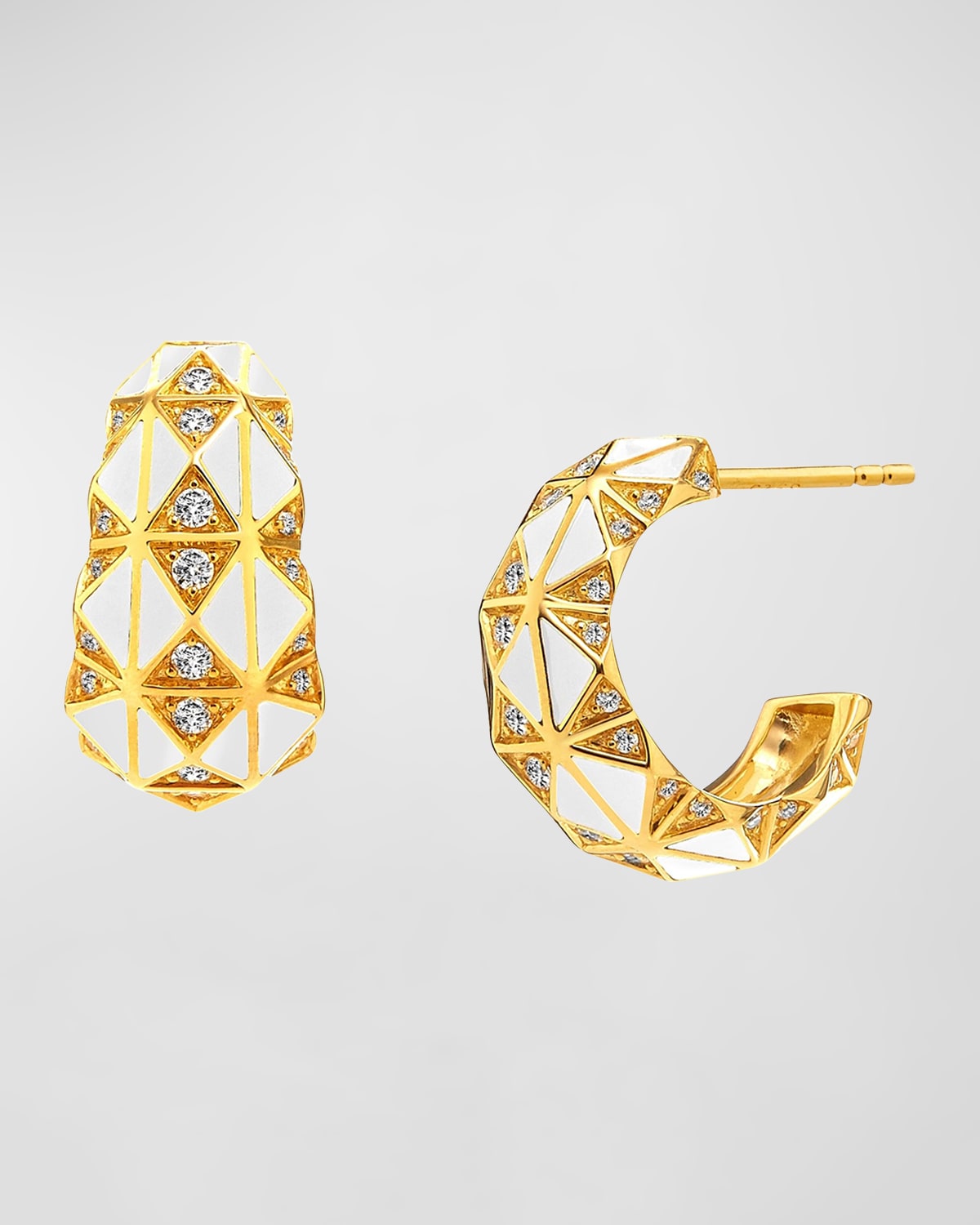 18K Yellow Gold Enamel Hoop Earrings with Diamonds
