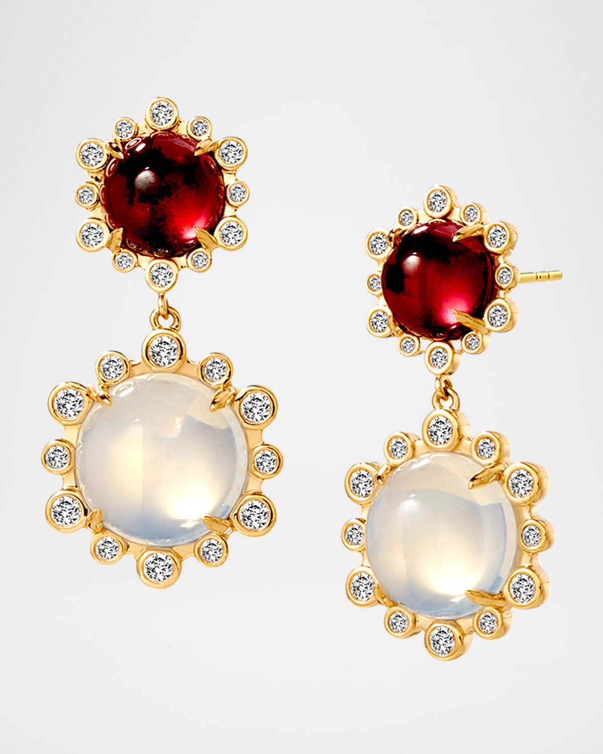 18K Yellow Gold Mogul Stone and Moon Quartz Earrings
