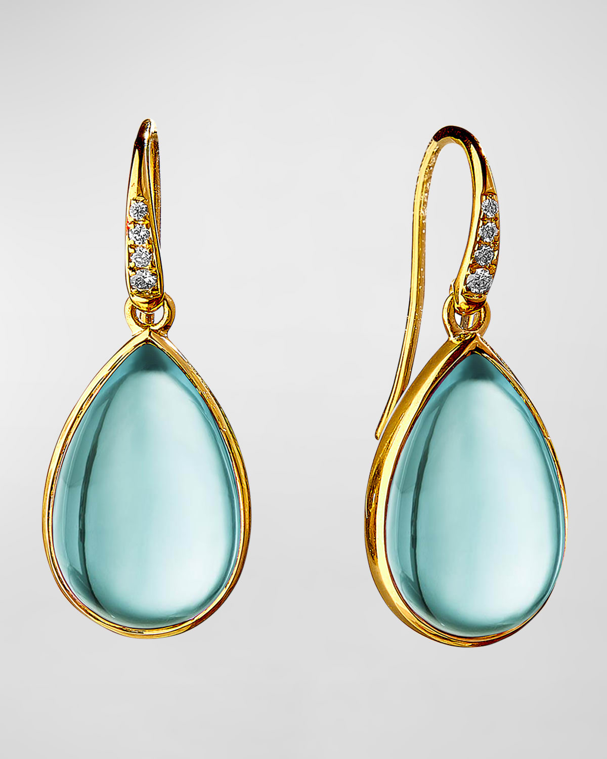 18K Yellow Gold Stone Pear Earrings with Champagne Diamonds