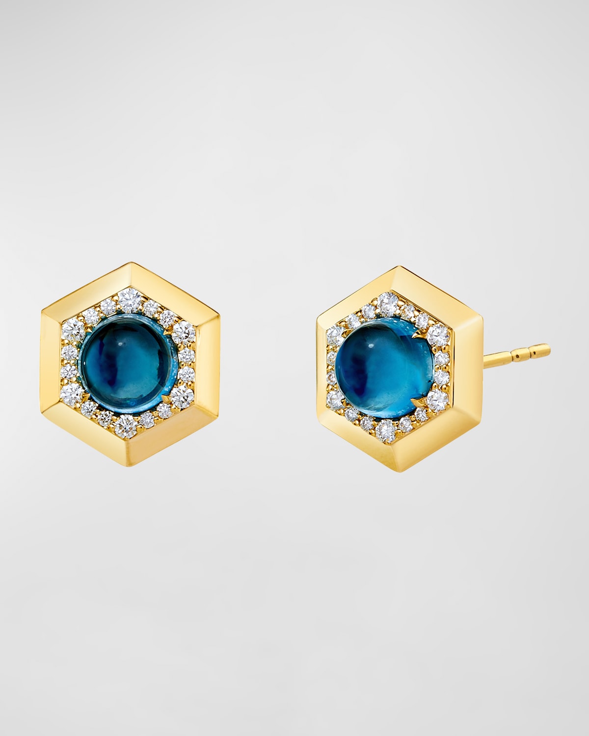 18K Yellow Gold Hex Gemstone Stud Earrings with Diamonds
