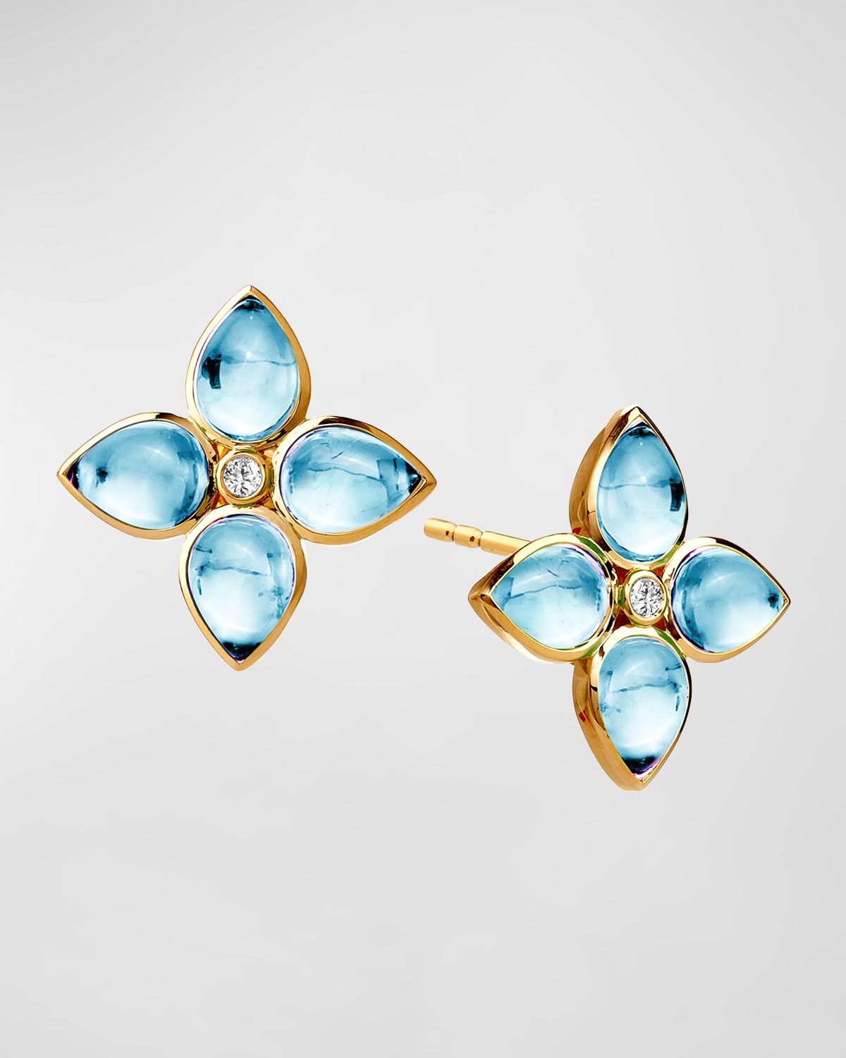 18K Yellow Gold Stone and Diamond Jardin Stud Earrings