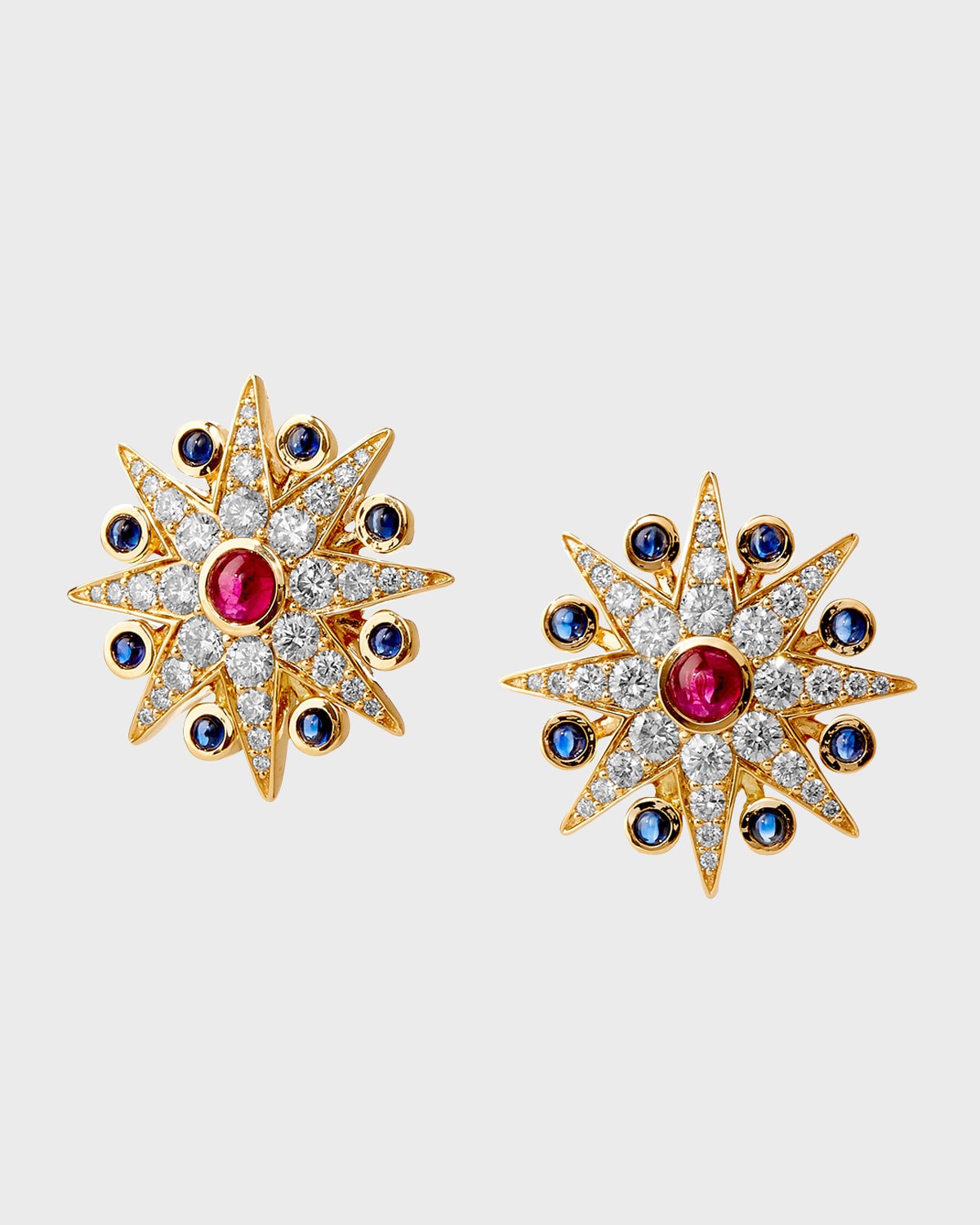Yellow Gold Cosmic Earrings with Stones and Champagne Diamonds