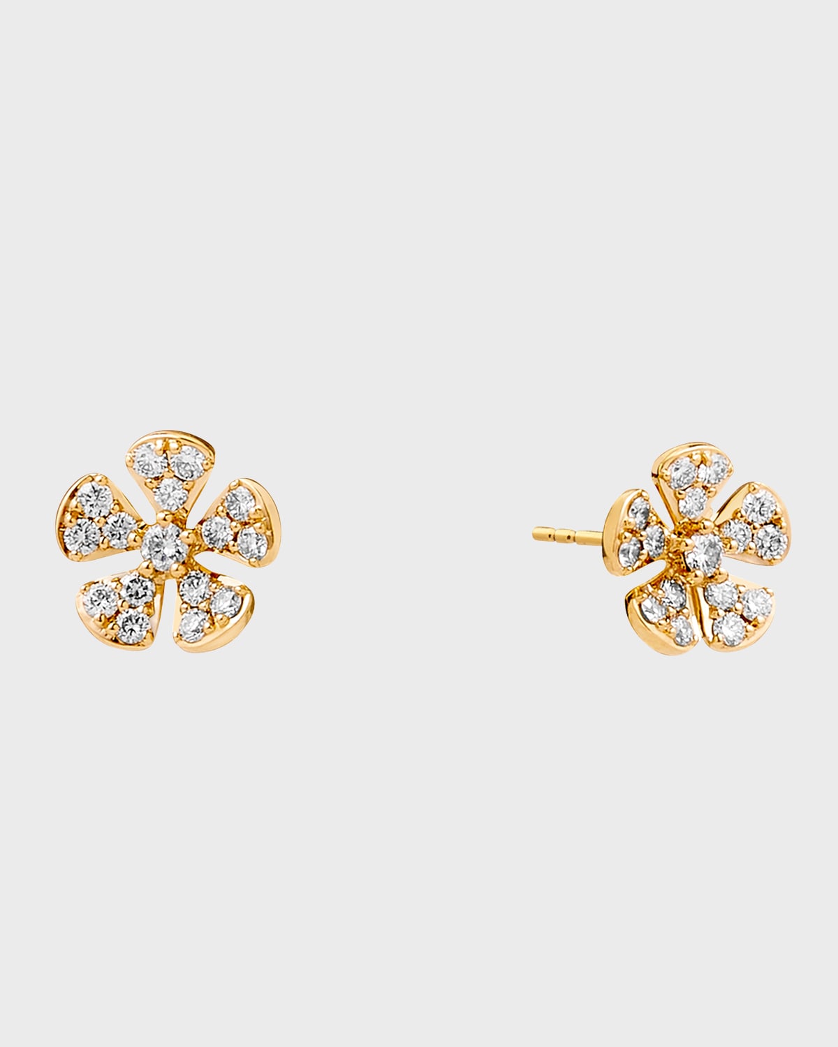 18K Yellow Gold Jardin Flower Stud Earrings with Emeralds and Diamonds