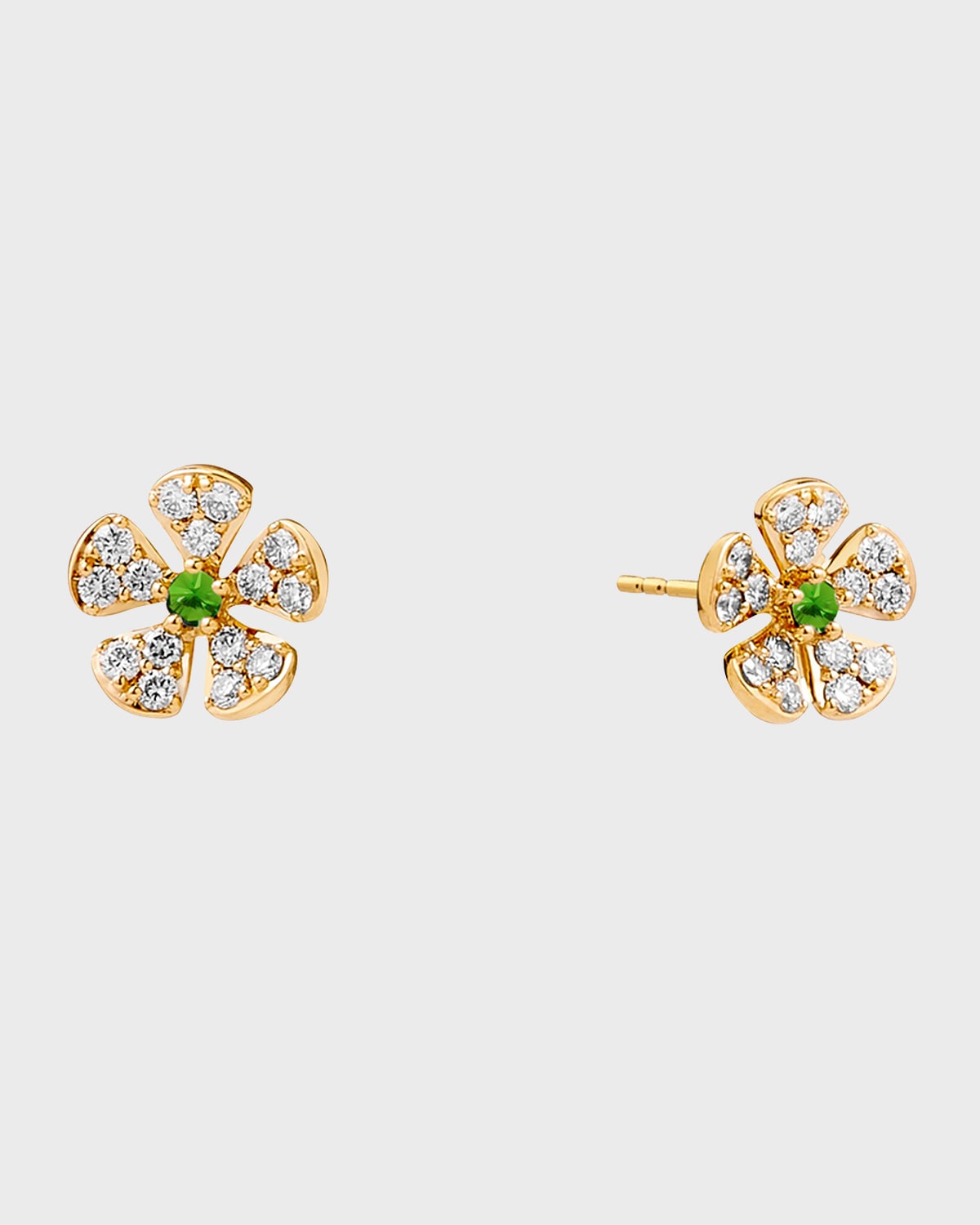 18K Yellow Gold Jardin Flower Stud Earrings with Emeralds and Diamonds