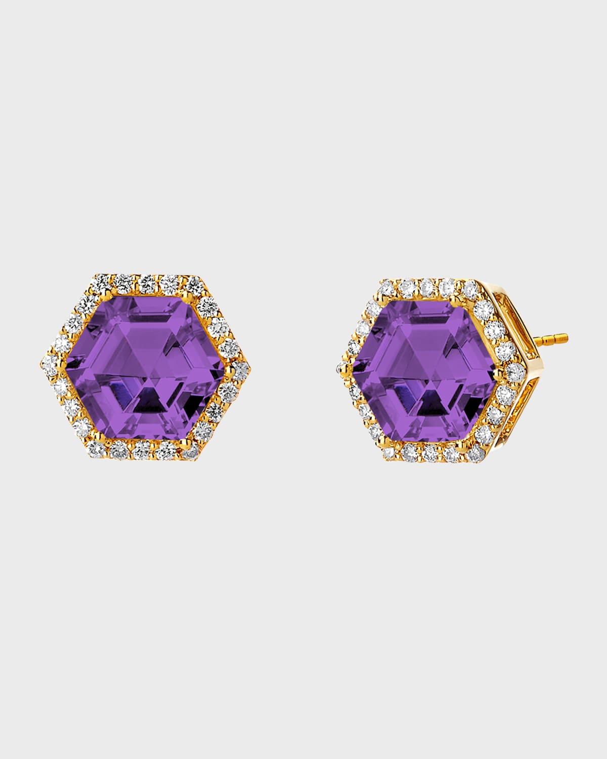 18k Yellow Gold Rock Crystal Diamond Stud Earrings