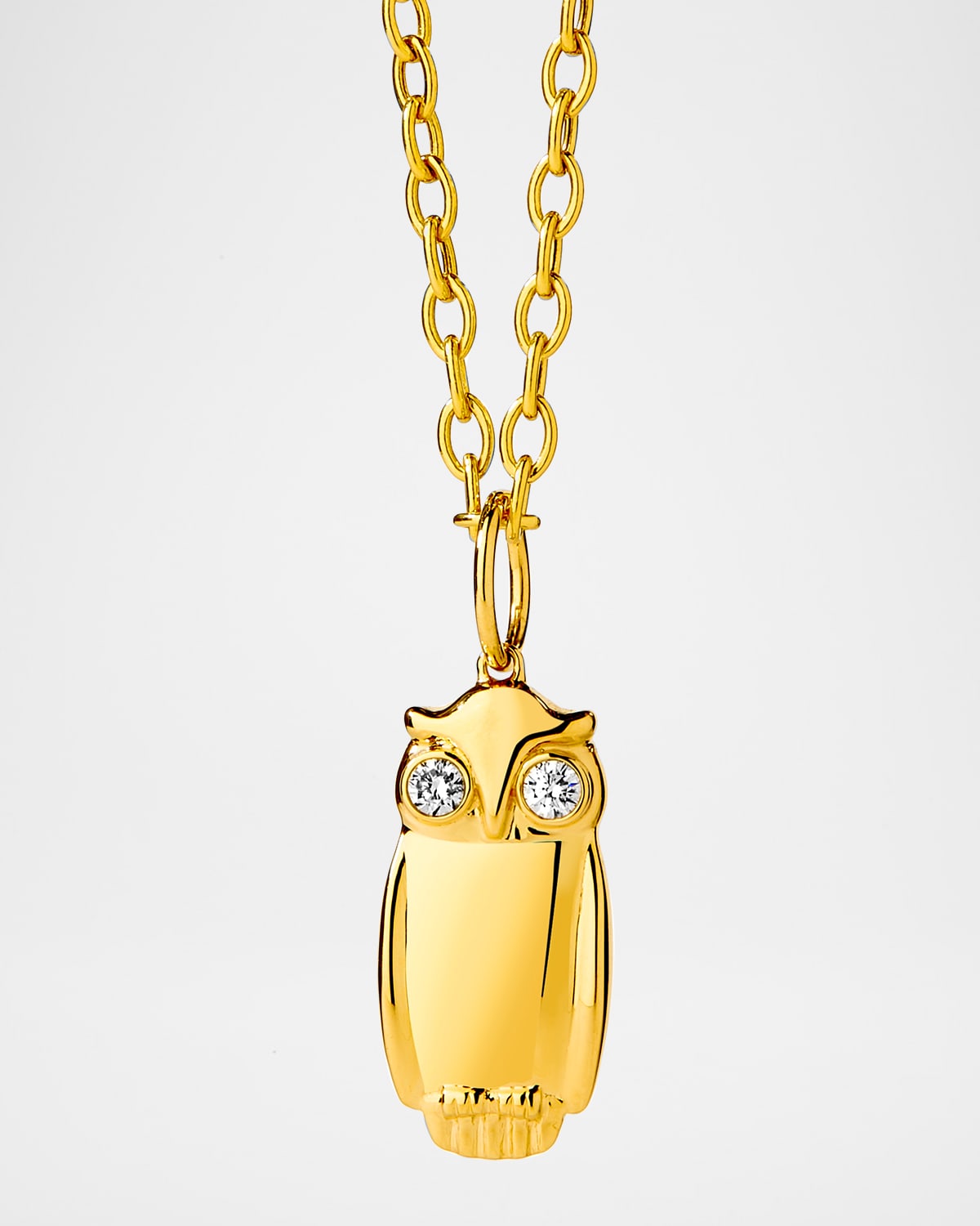 18K Champagne Diamond Owl Pendant Necklace