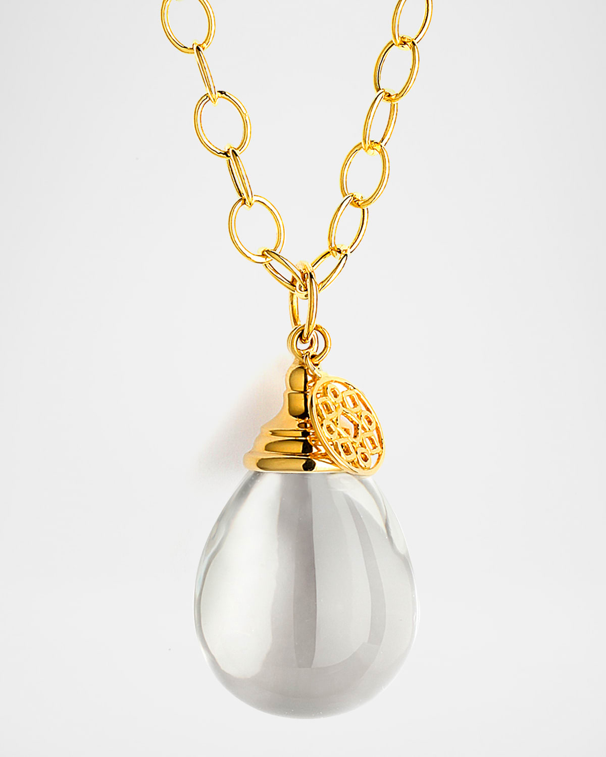 18K Yellow Gold Medium Rock Crystal Drop Necklace
