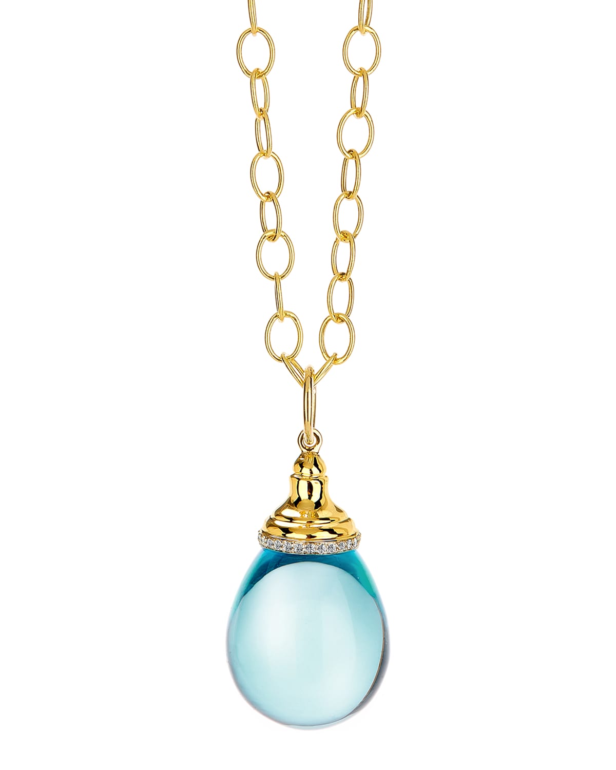 18K Yellow Gold Medium Gemstone Mogul Drop Necklace with Diamonds